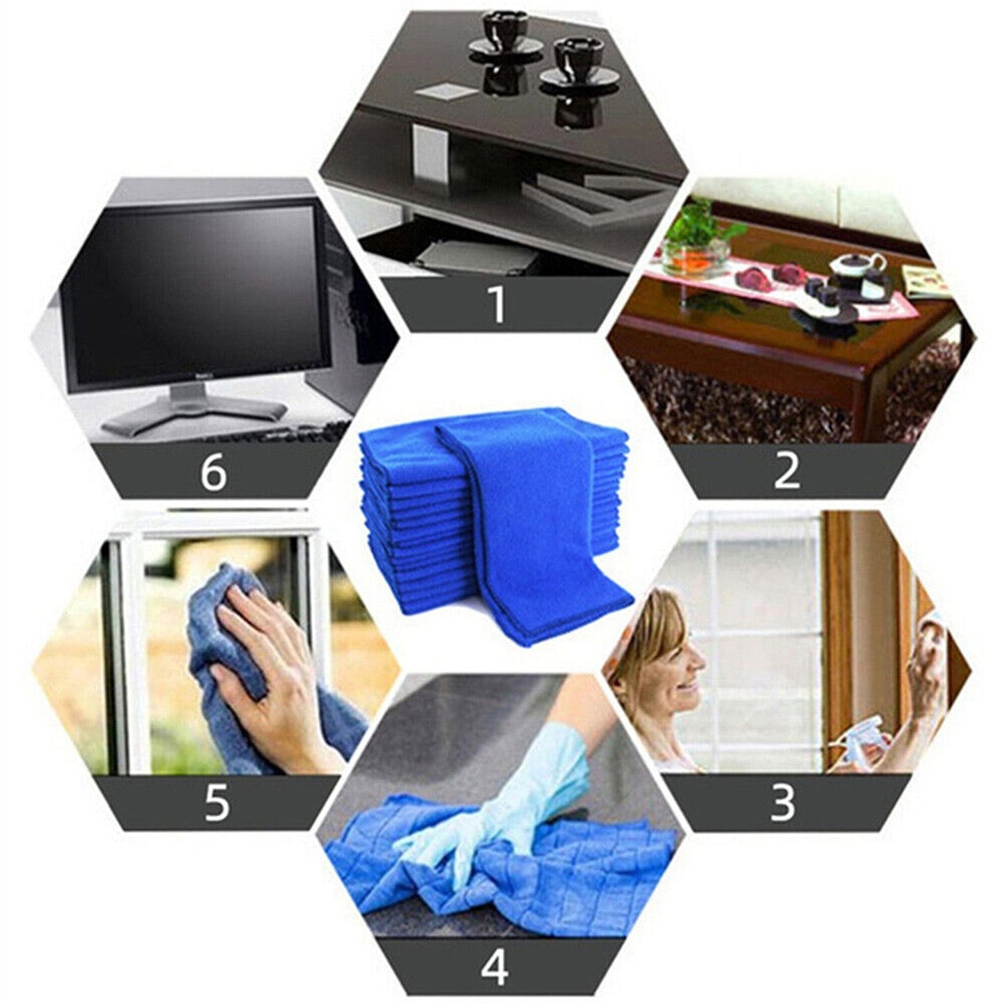 50pcs Microfibre Glass Cleaning Cloths for Windows Screens and Dishes