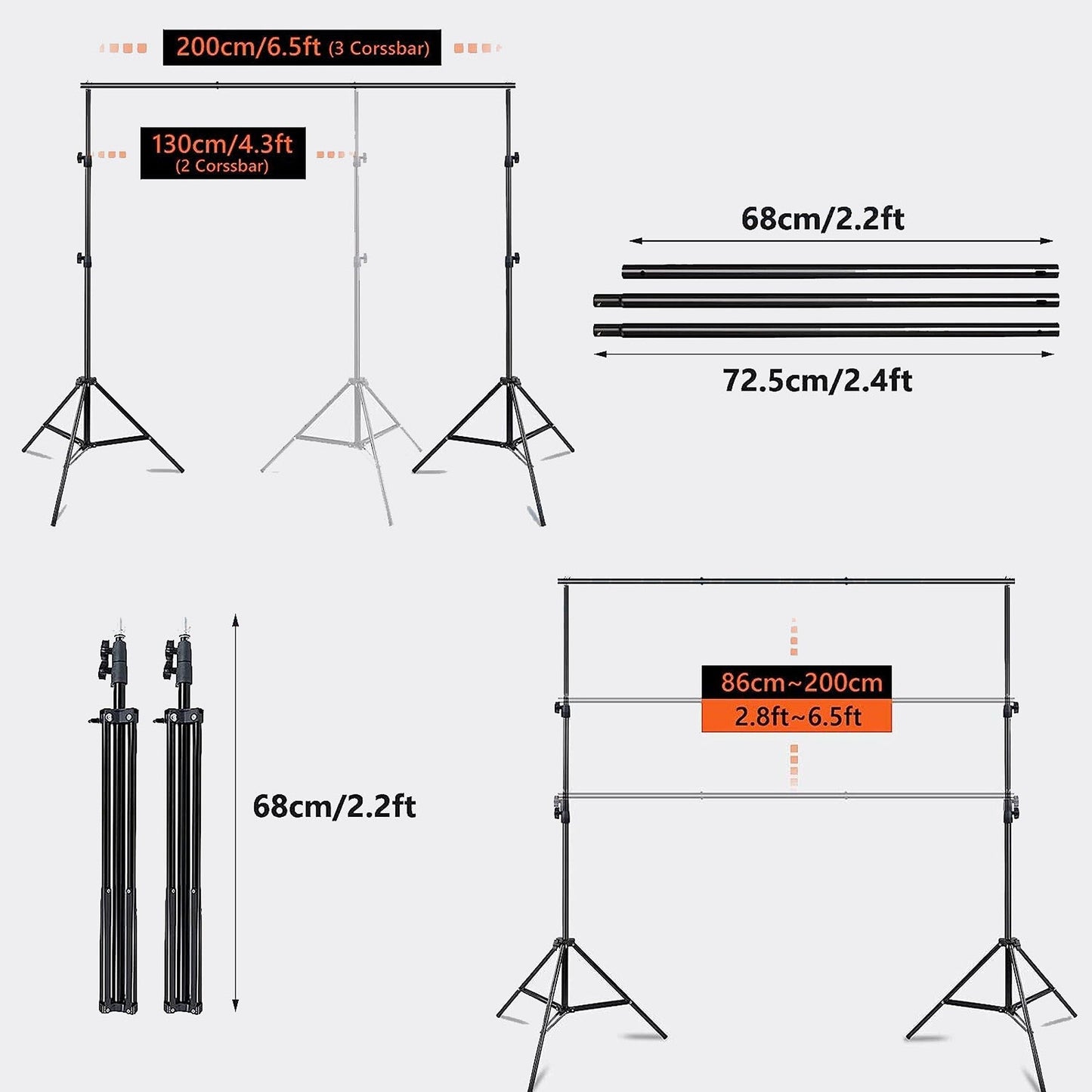 Studio Support Kit with Grey Green White and Black Photo Backdrops
