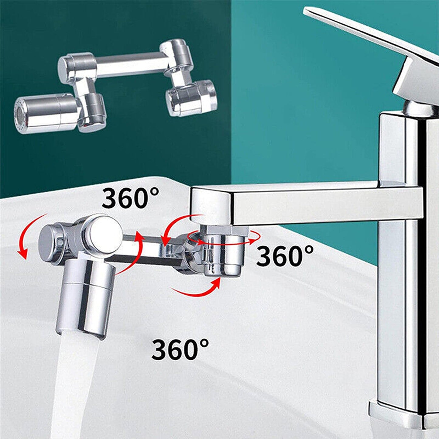 1080-Degree Rotatable Faucet Aerator with Extendable Arm for Kitchen Sinks