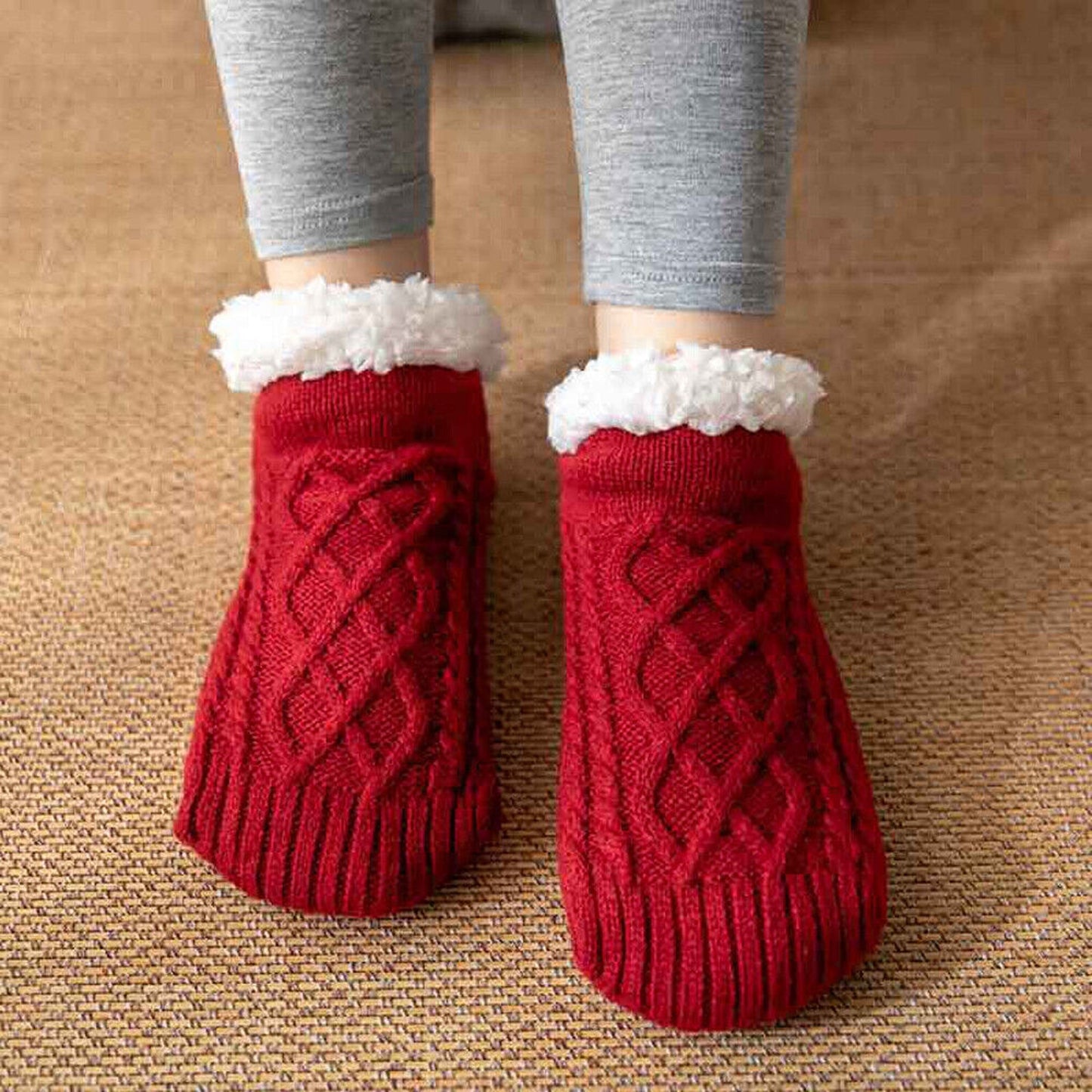 Winter Fleece Lined Women Slipper Socks Warm Fluffy Non Slip
