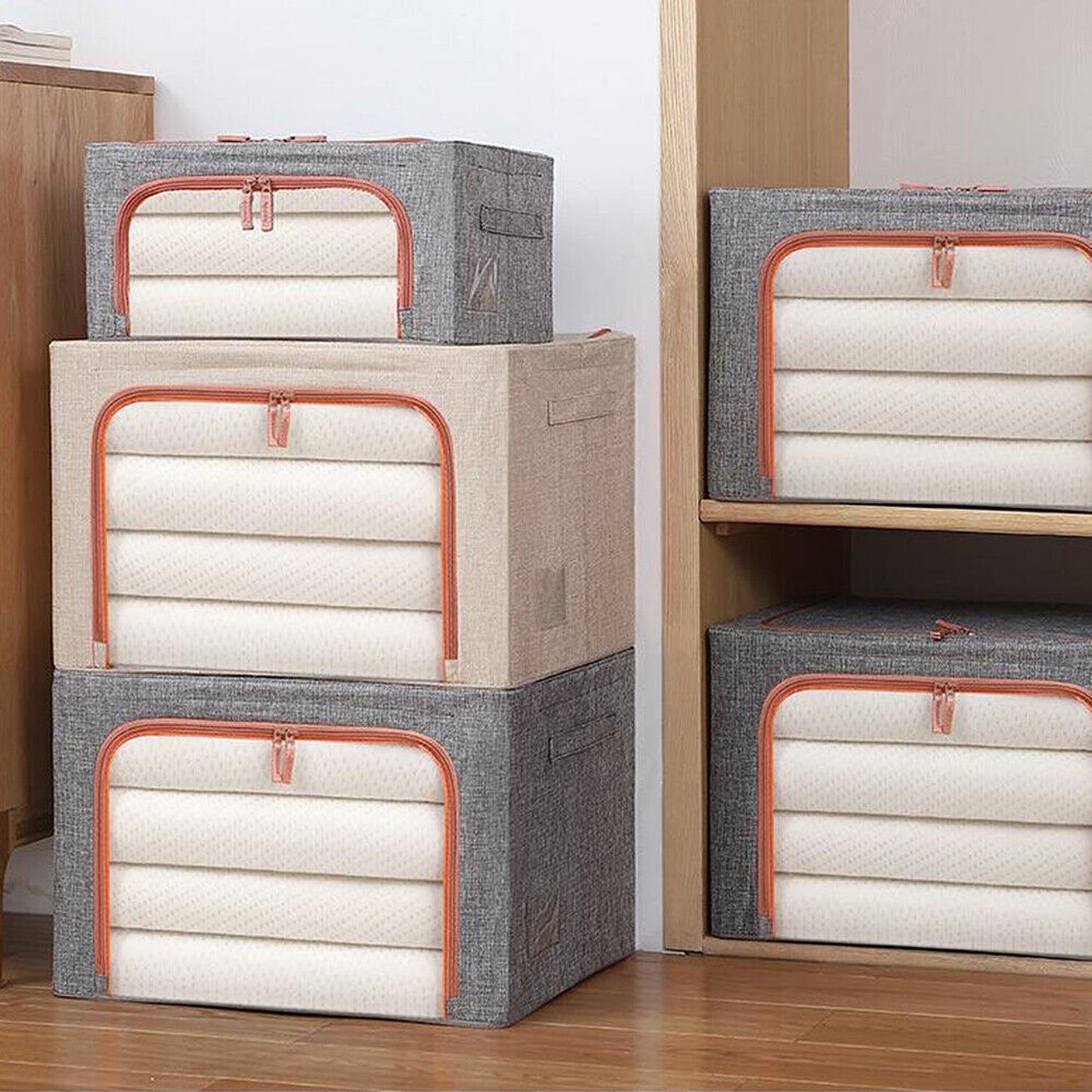 Foldable Storage Box with Crushed Steel Frame Clothes Quilt Toys Organizer