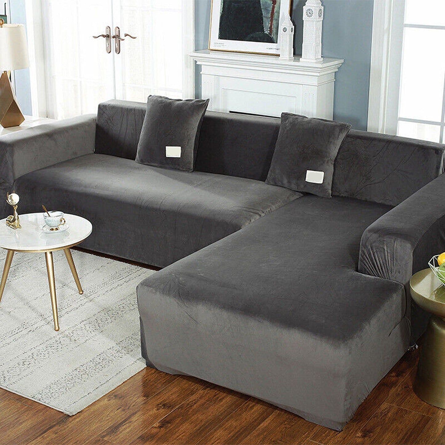 Dark Grey Super Stretch Slipcover Velvet Sofa Covers Couch Cover