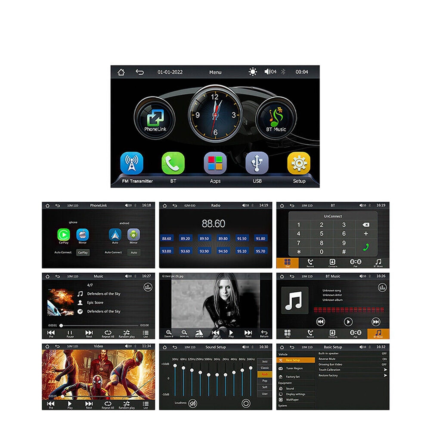9in Portable Car Radio with Apple Carplay Android Auto and Bluetooth FM