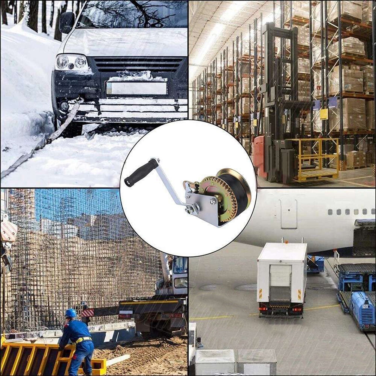 Manual 2-Way Synthetic Strap Hand Winch for Cars Boats and Trailers