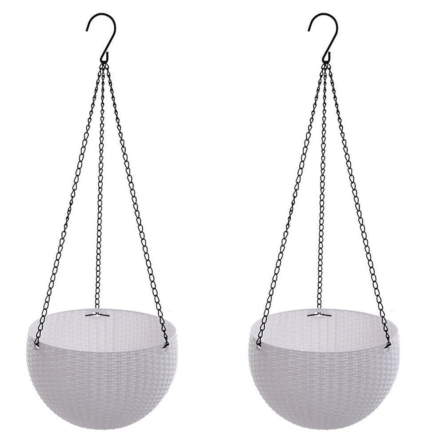 2pcs White Landen Rattan Hanging Plant Pots Flower Baskets Wall Garden Planters