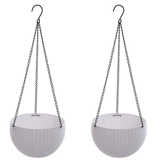 2pcs White Landen Rattan Hanging Plant Pots Flower Baskets Wall Garden Planters