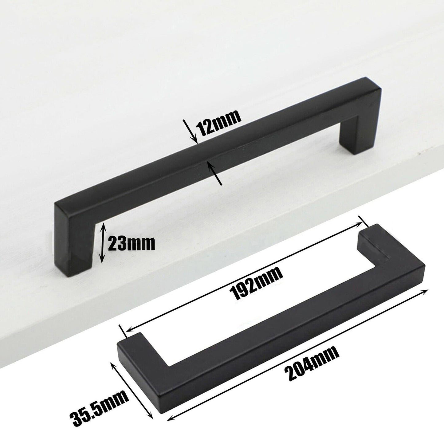 Matte Black Stainless Steel Drawer Cupboard Pulls Cabinet Door Handles 204mm 192mm