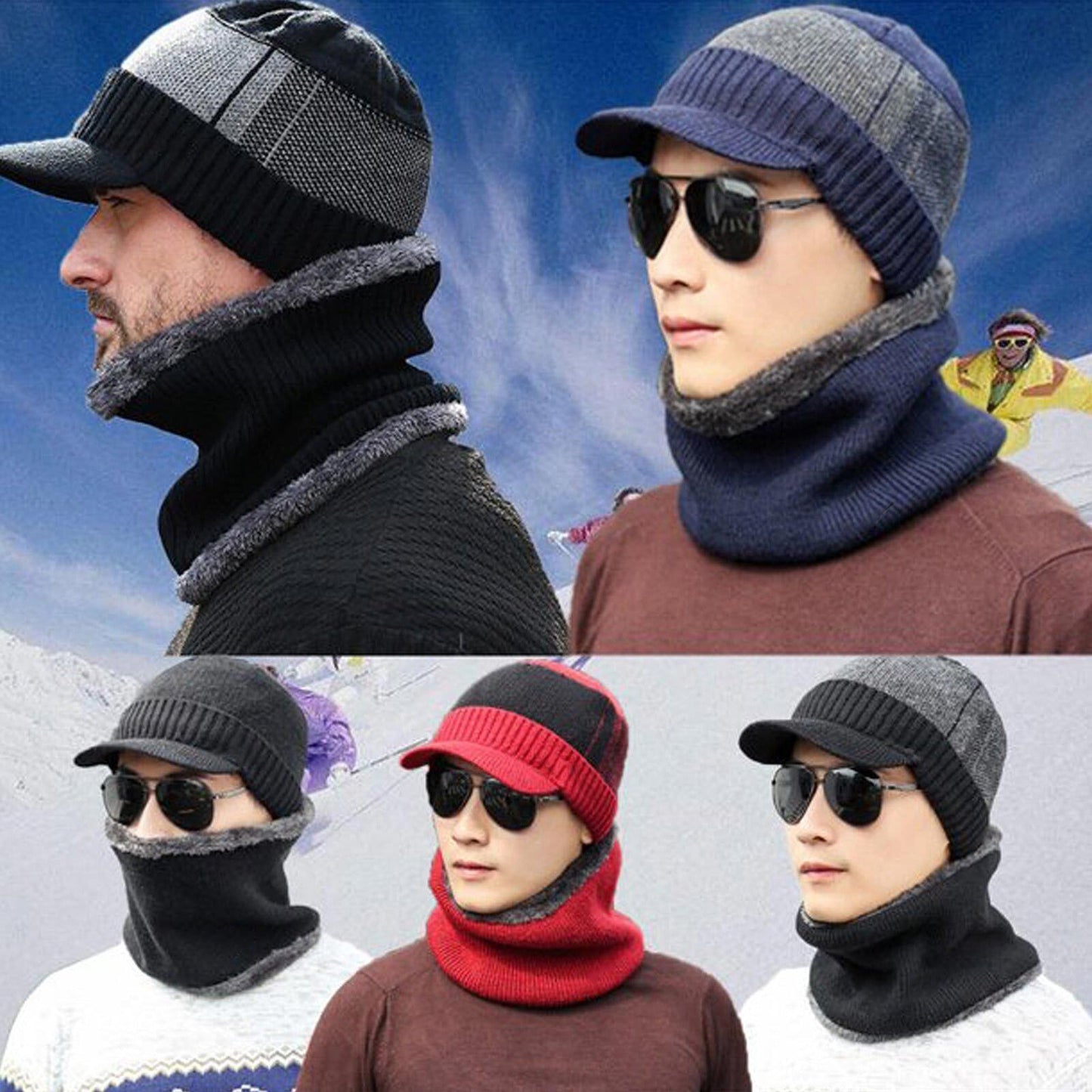 Men and Women Winter Beanie Hat and Scarf Set Fleece Warm Snow Ski Cap