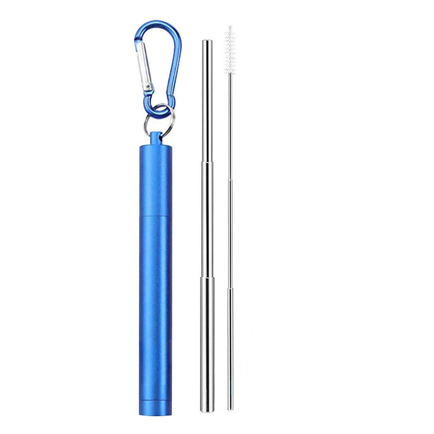 Stainless Steel Foldable Drinking Straw Metal Reusable with Cleaning Brush Keyring