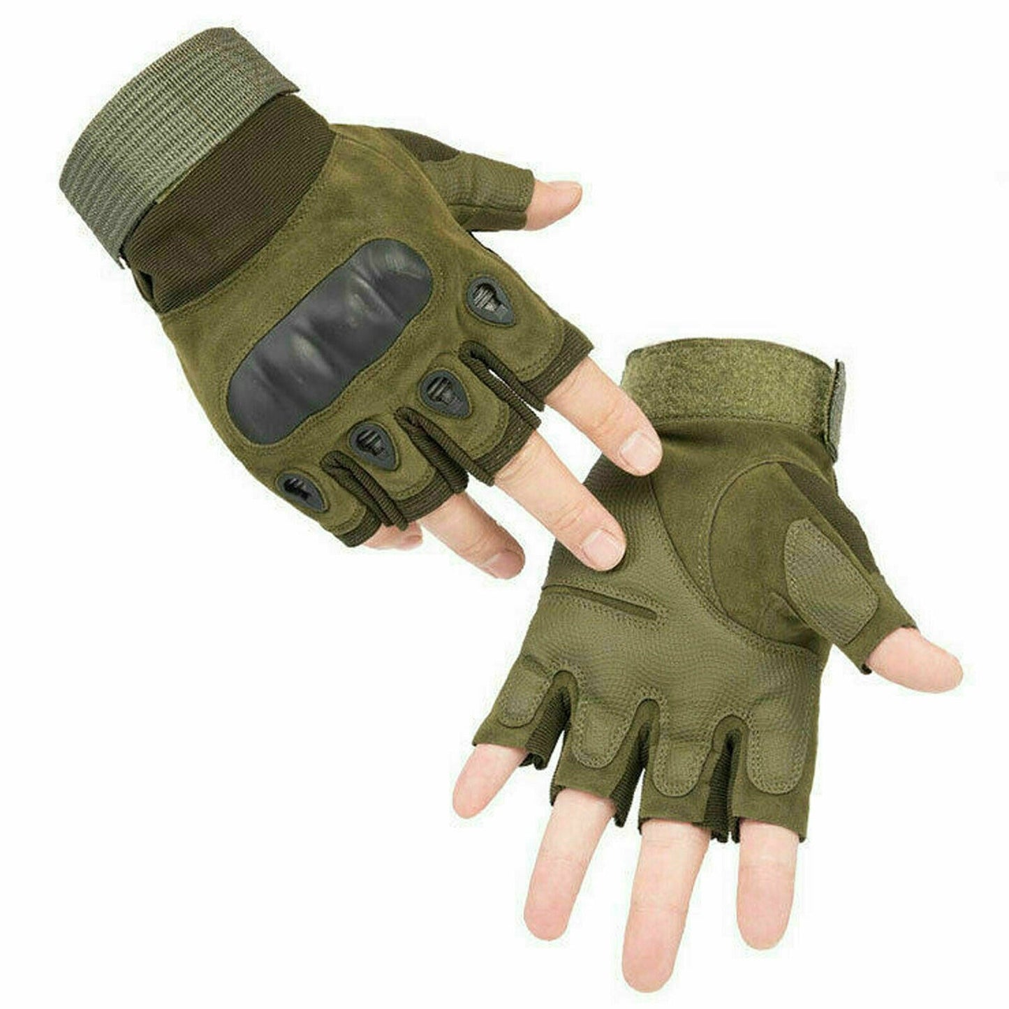 Army Green Tactical Fingerless Gloves Motorcycle Combat Sport Leather