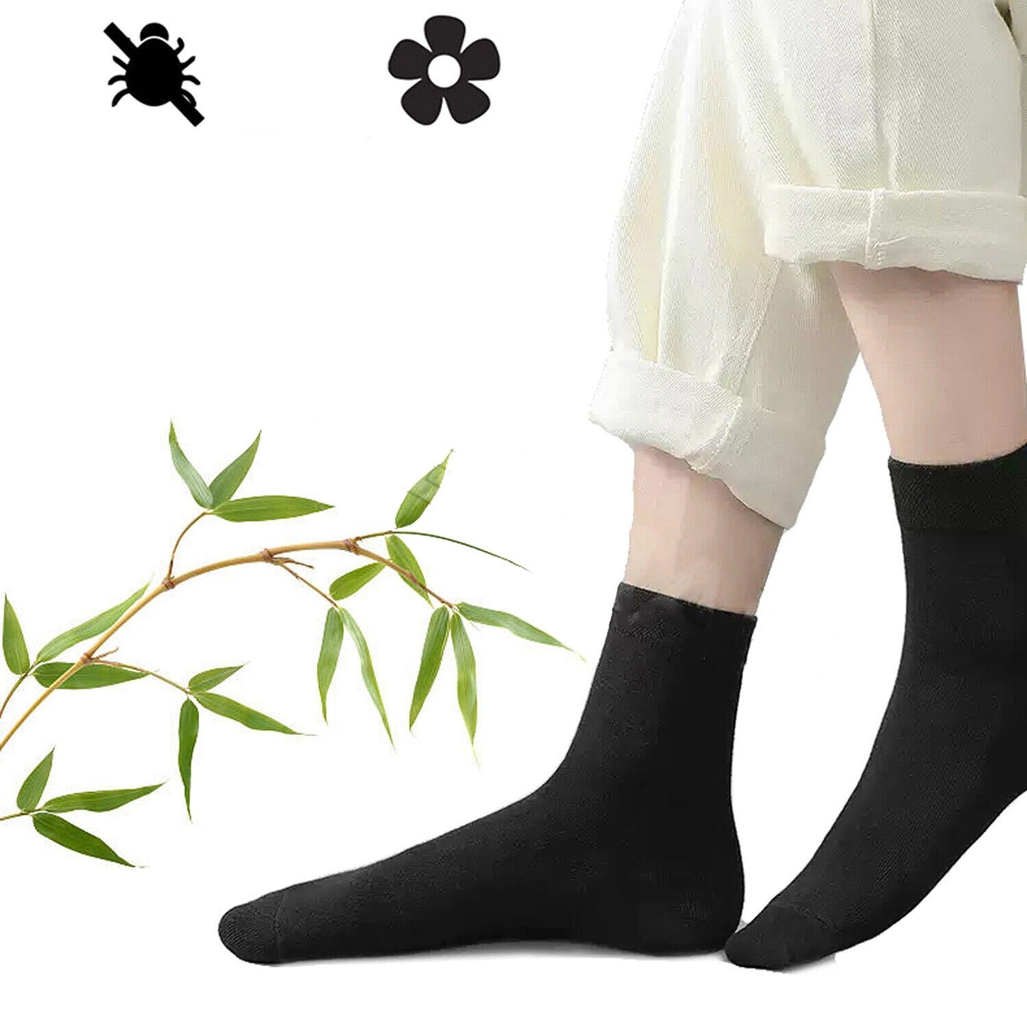 15 Pairs Men Odor-Resistant Bamboo Fiber Socks Black Natural Fabric