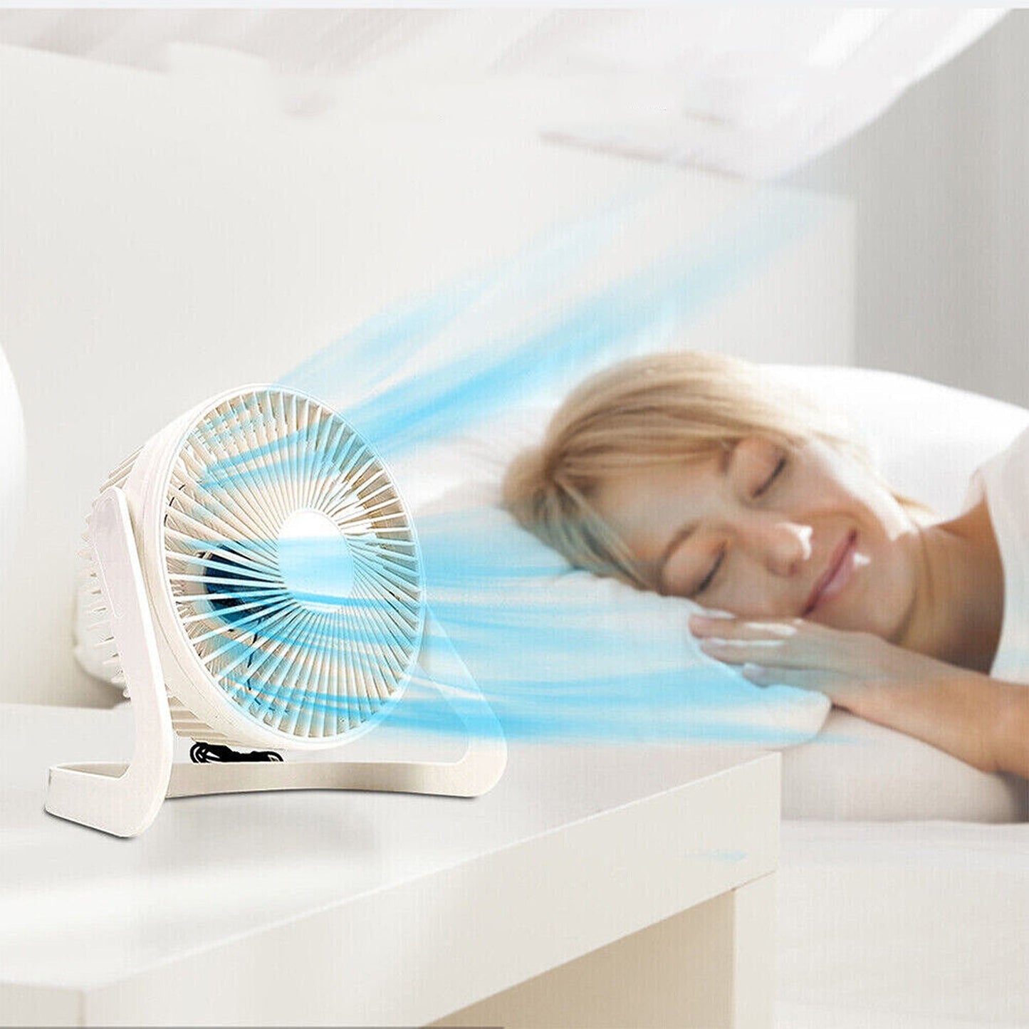 White Compact USB Powered Desk Fan Quiet Personal Cooler for Tabletop Use
