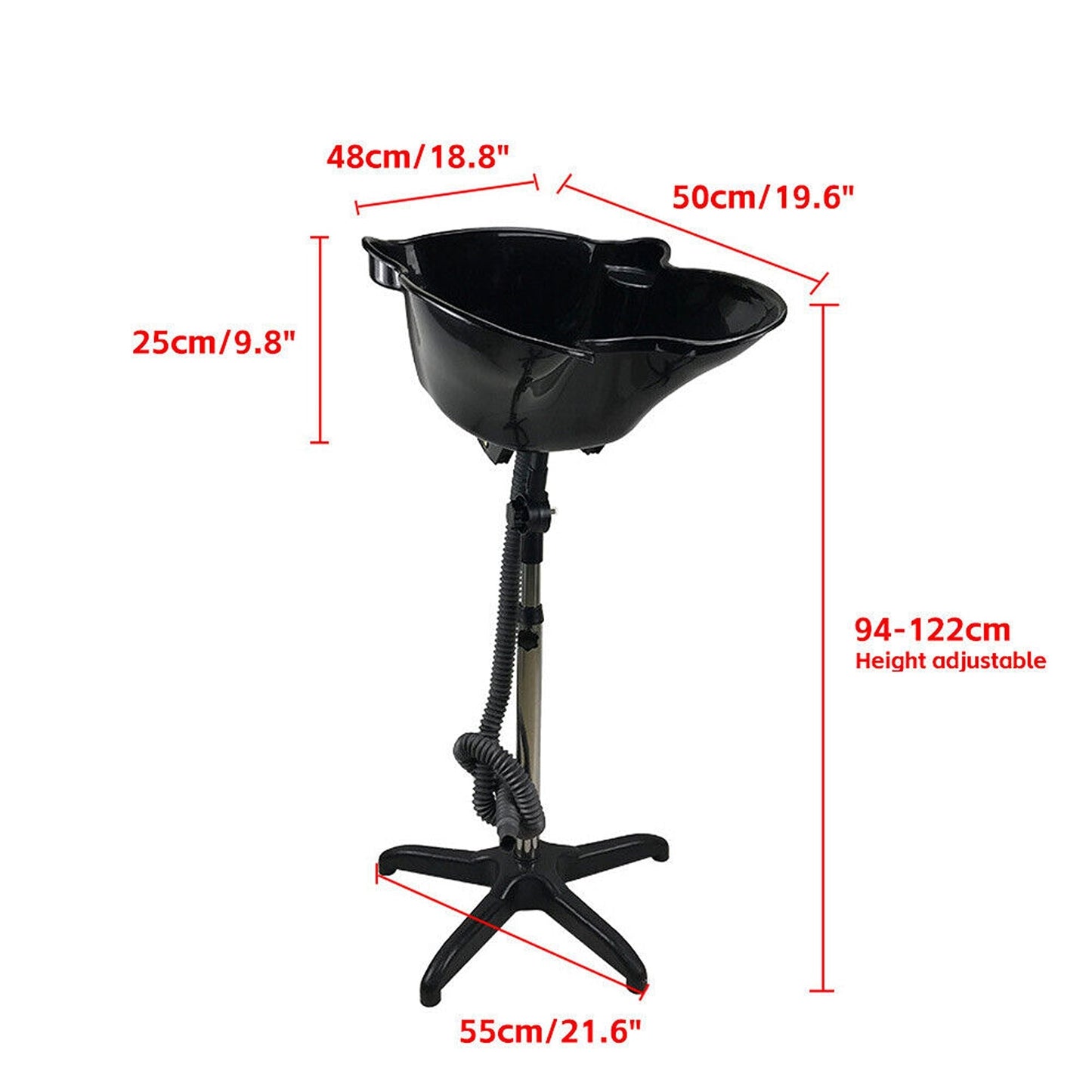 Height Adjustable Mobile Shampoo Basin for Salon and Home Use Deep Wash Sink