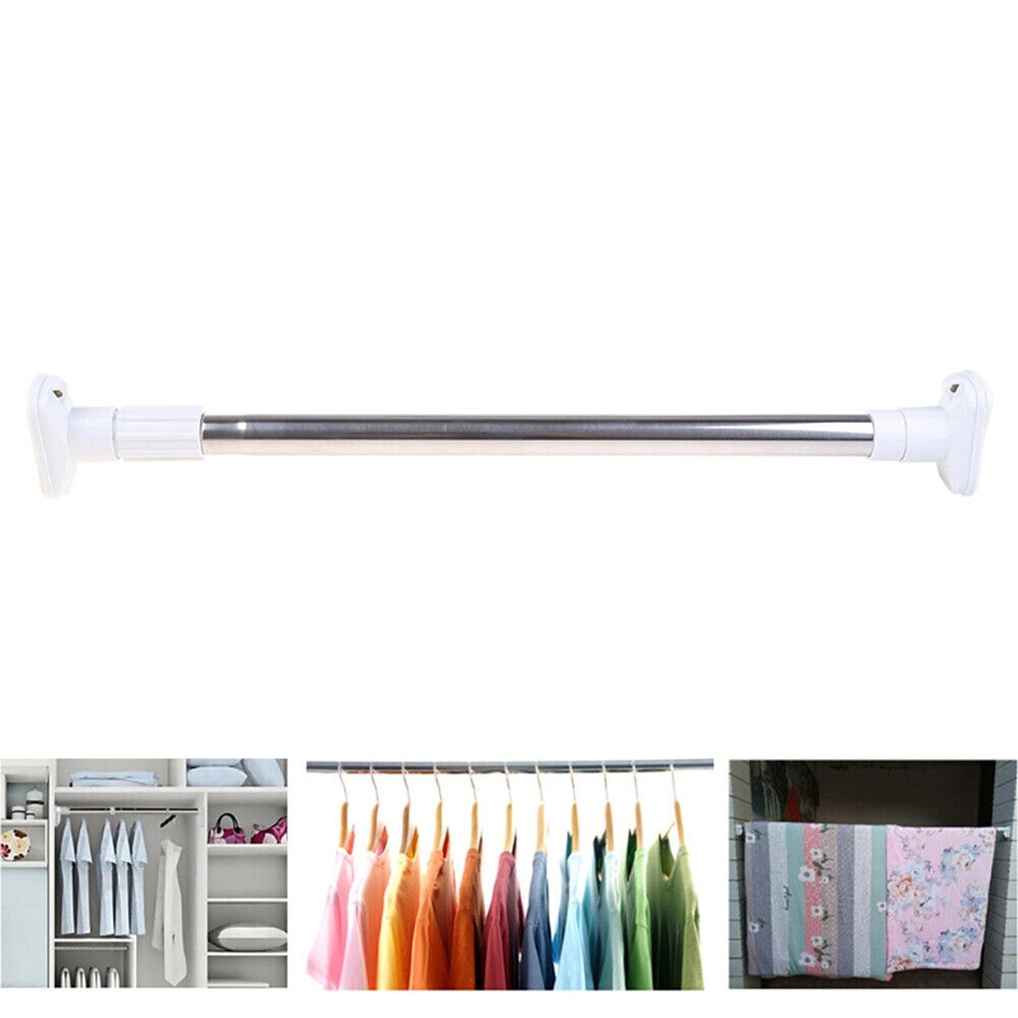 Adjustable Tension Curtain Rod Extendable for Showers and Closets