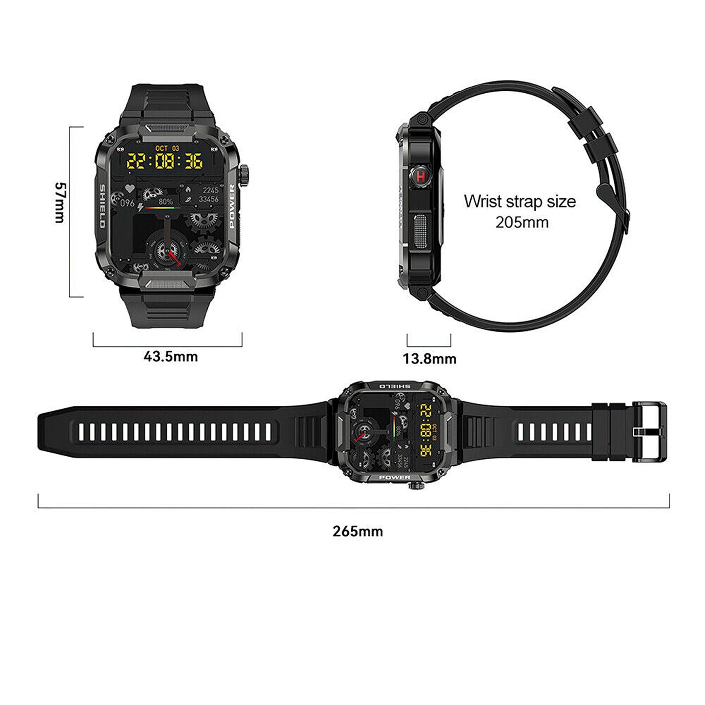 Rugged Smart Watch for Outdoor Sports Fitness Tracker with Call Function