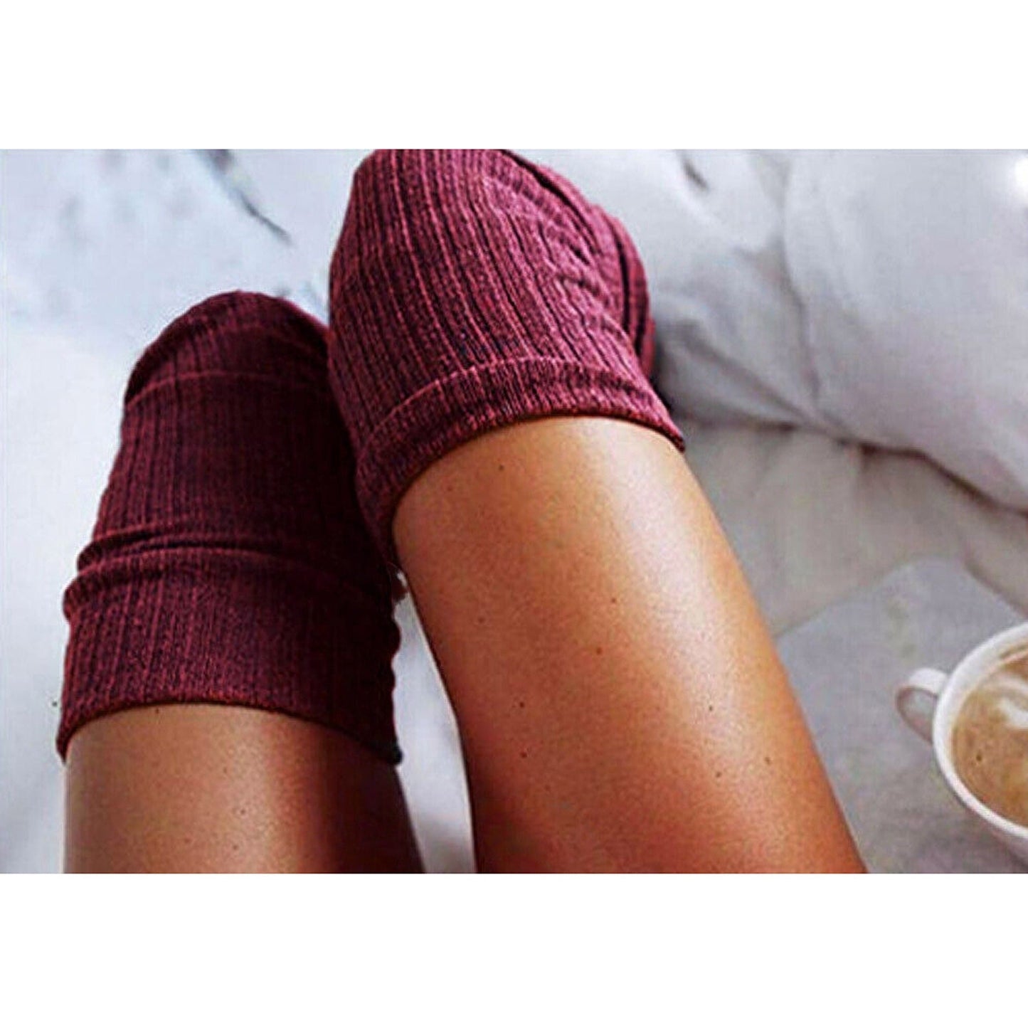 Women Thigh High Socks Solid Color Over Knee Long Cable Knit