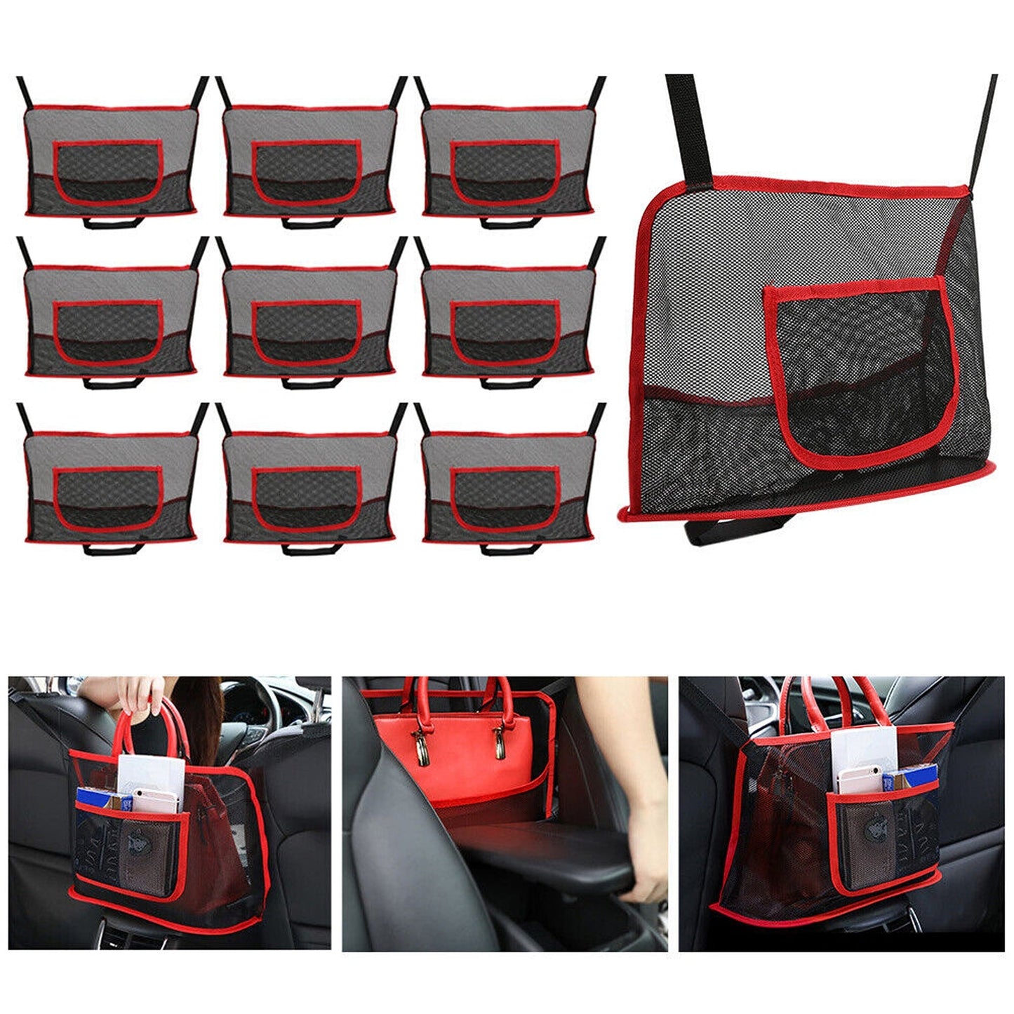 Advanced Car Storage Net for Handbags and Purses Between Seats