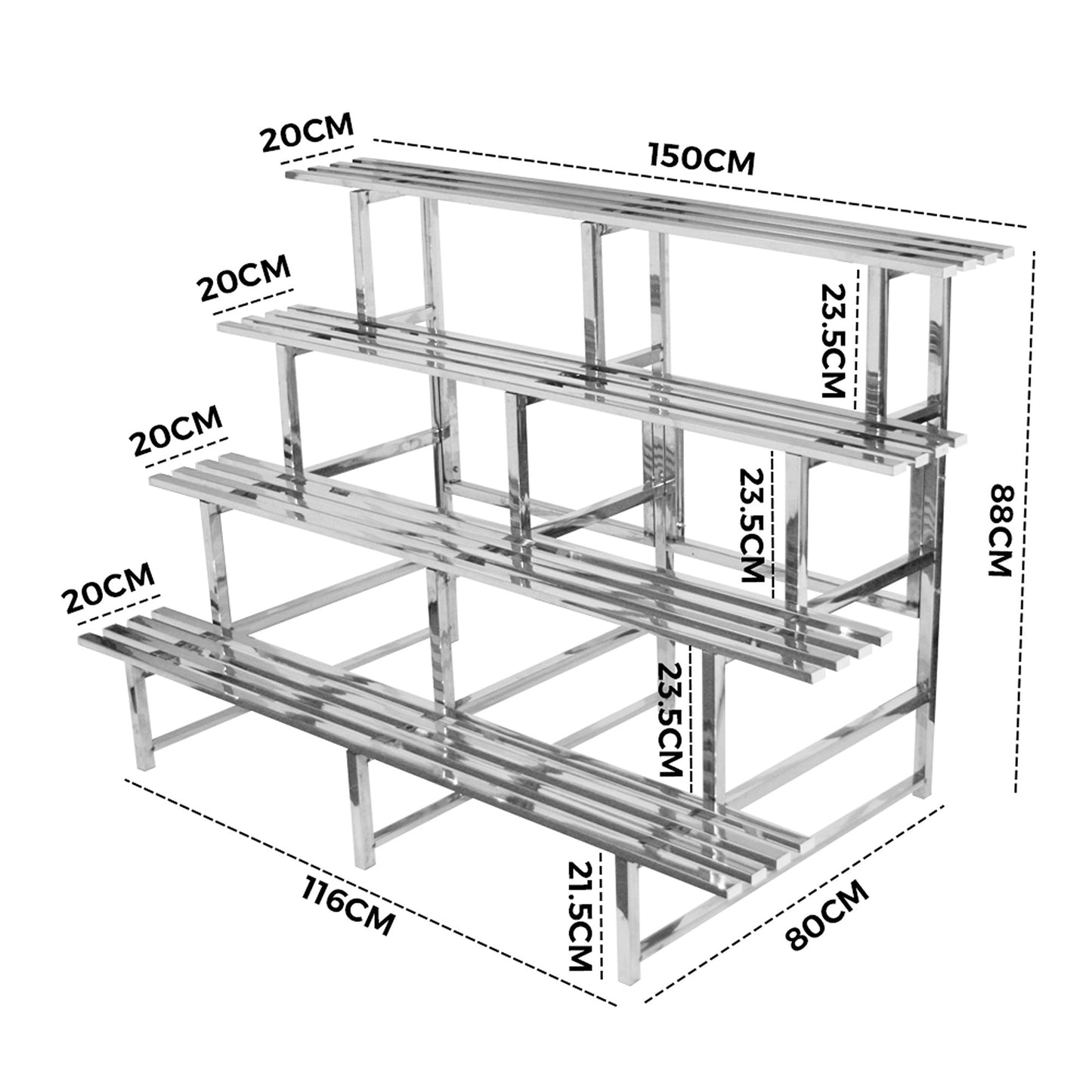 Large Stainless Steel Plant Stand Chrome Garden Pot Rack
