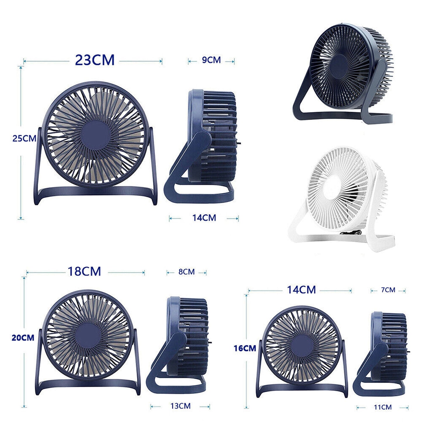 White Compact USB Powered Desk Fan Quiet Personal Cooler for Tabletop Use