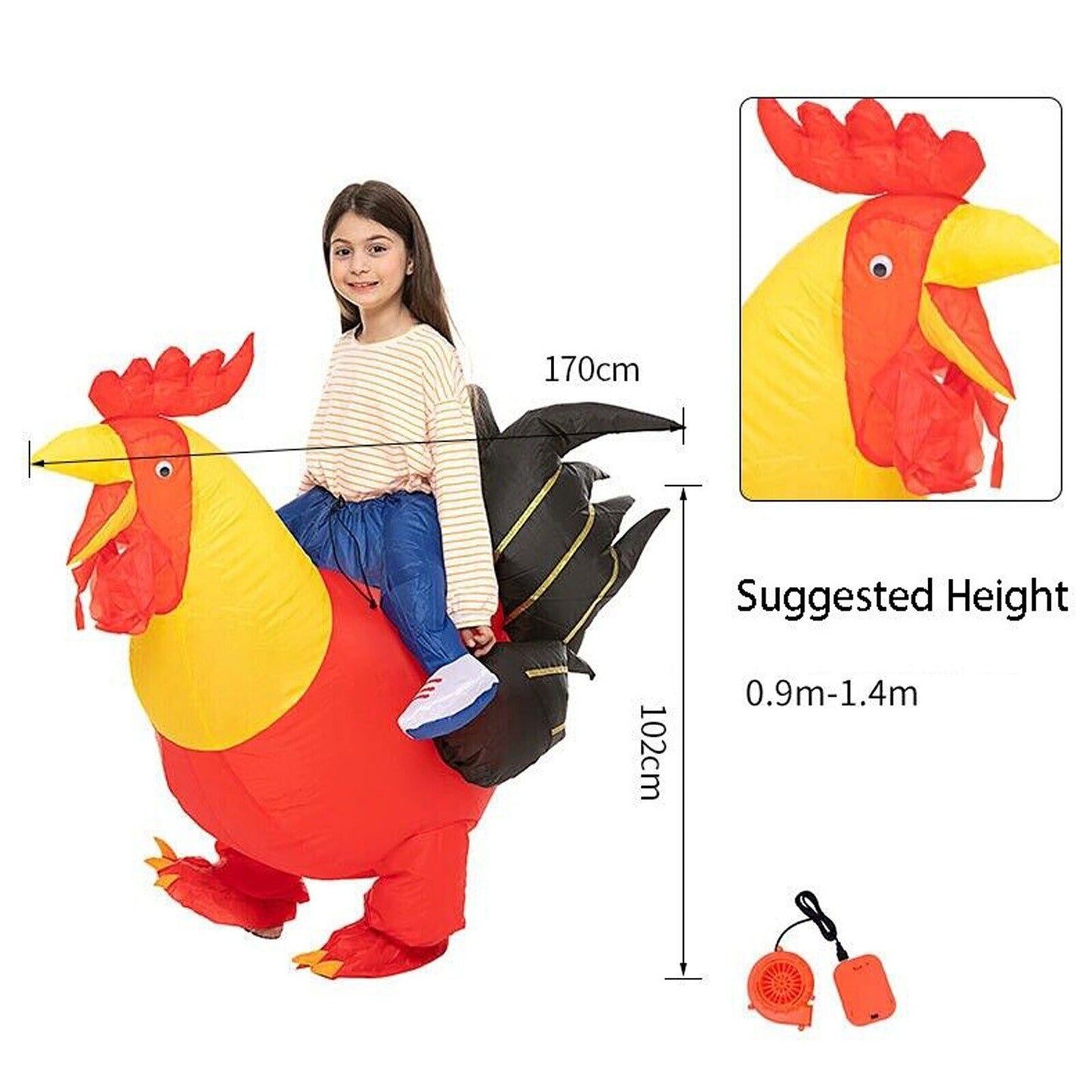 Inflatable Red Rooster Costume for Parties Blow Up Chicken Zoo Mascot