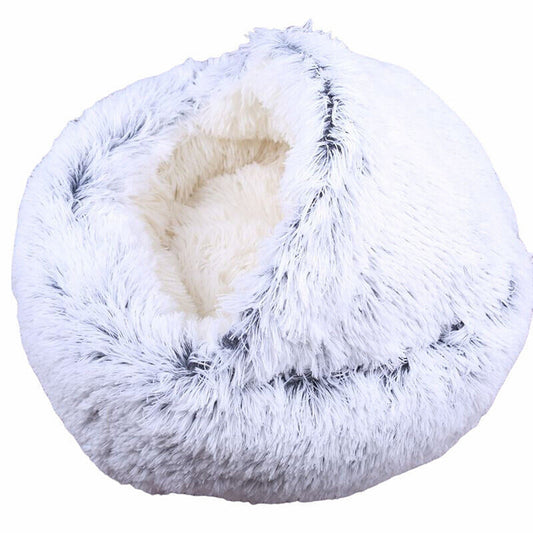 Cuddle Soft Warm Plush Pet Cat Bed Calming Igloo Tent House Grey