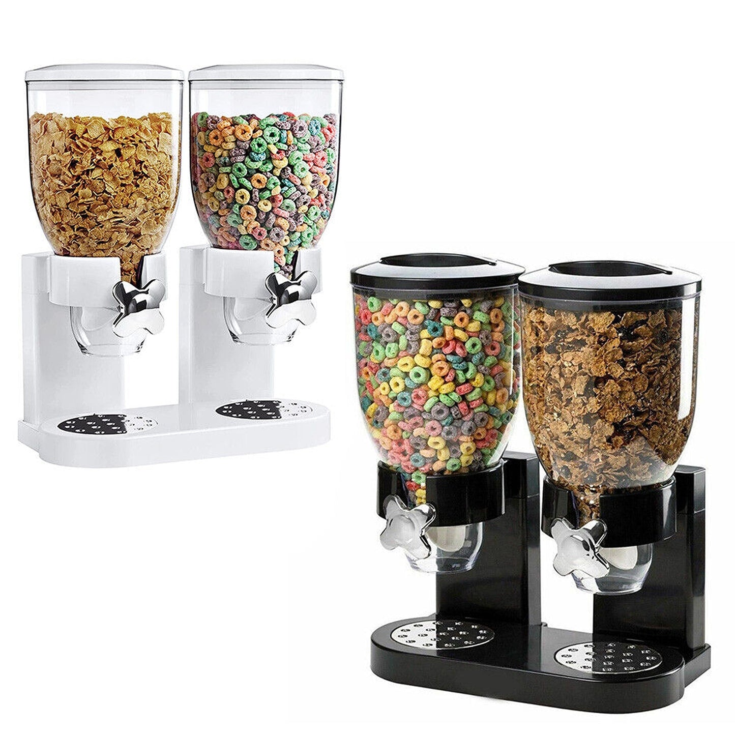 Double Compartment Cereal Dispenser for Dry Grains and Food Storage