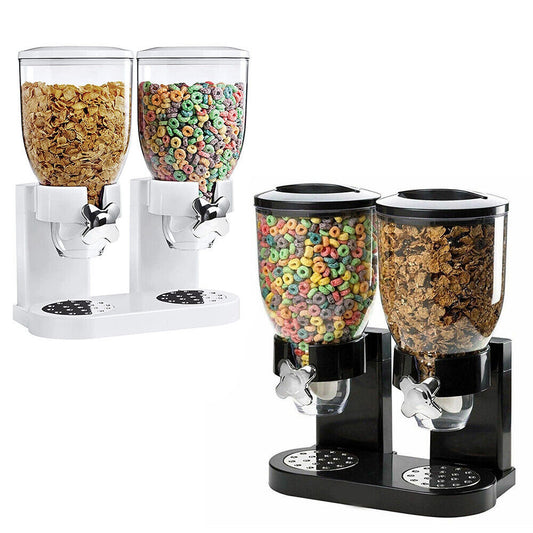 Double Compartment Cereal Dispenser for Dry Grains and Food Storage