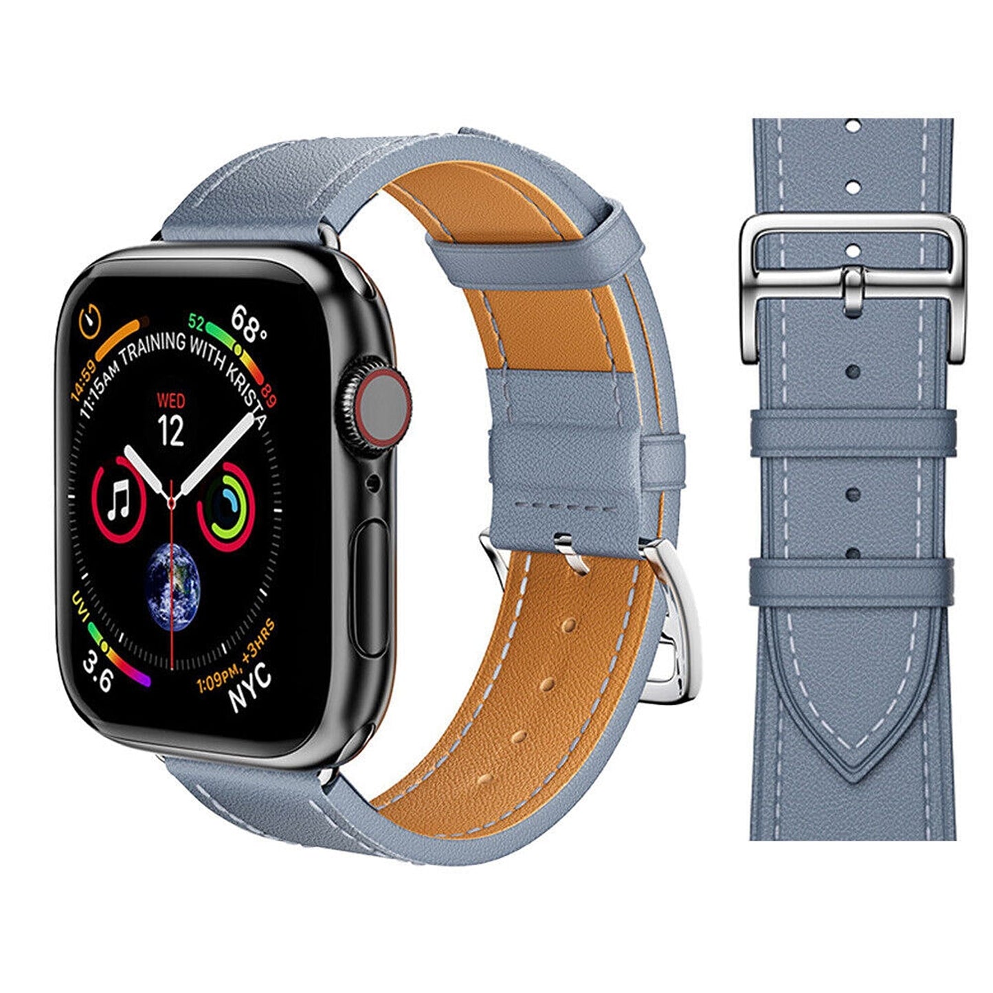 Blue Leather Strap For Apple Watch iWatch Band Series 9 8 7 6 5 4 3 SE 45 44 41