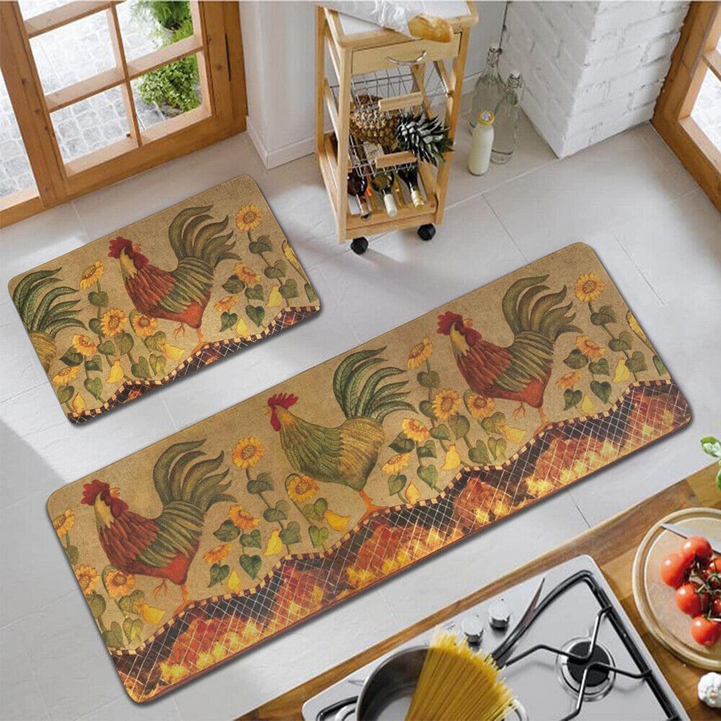 Rooster Farm Machine Washable Non-Slip Kitchen Door Mat