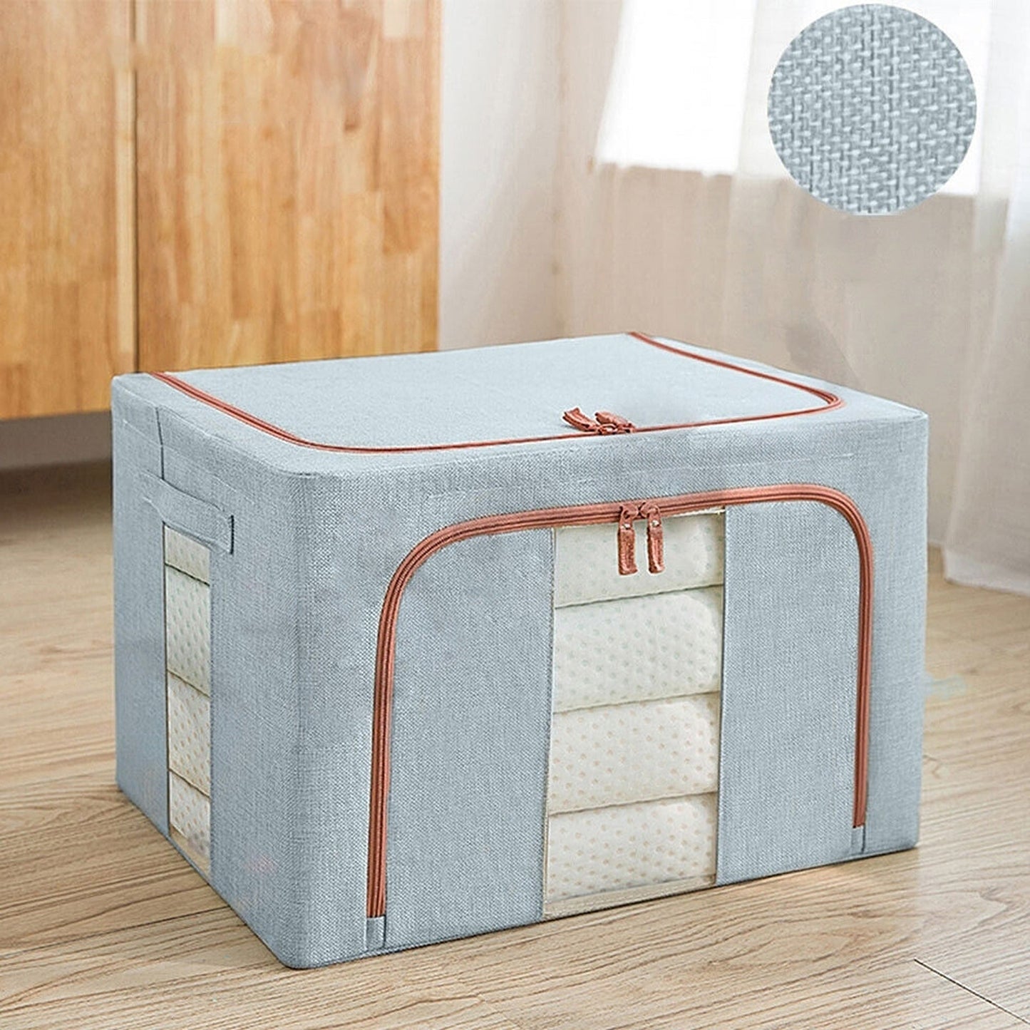 Blue Foldable Storage Box with Crushed Steel Frame Clothes Quilt Toys Organizer