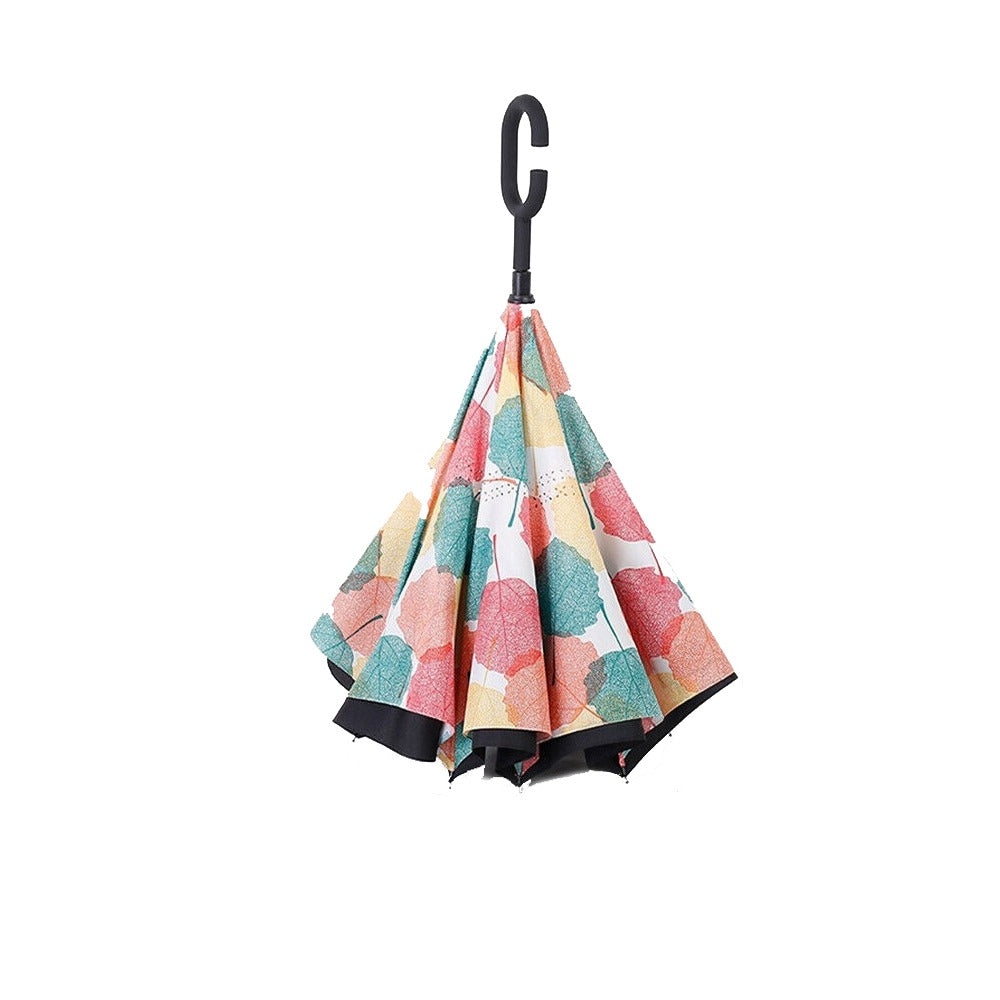 Inverted Windproof Umbrella Double Layer C Handle Reverse Design