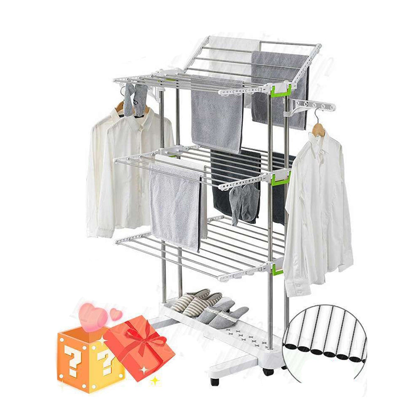 Large Premium Foldable Clothes Rack with Rolling Stainless Rod for Laundry Drying