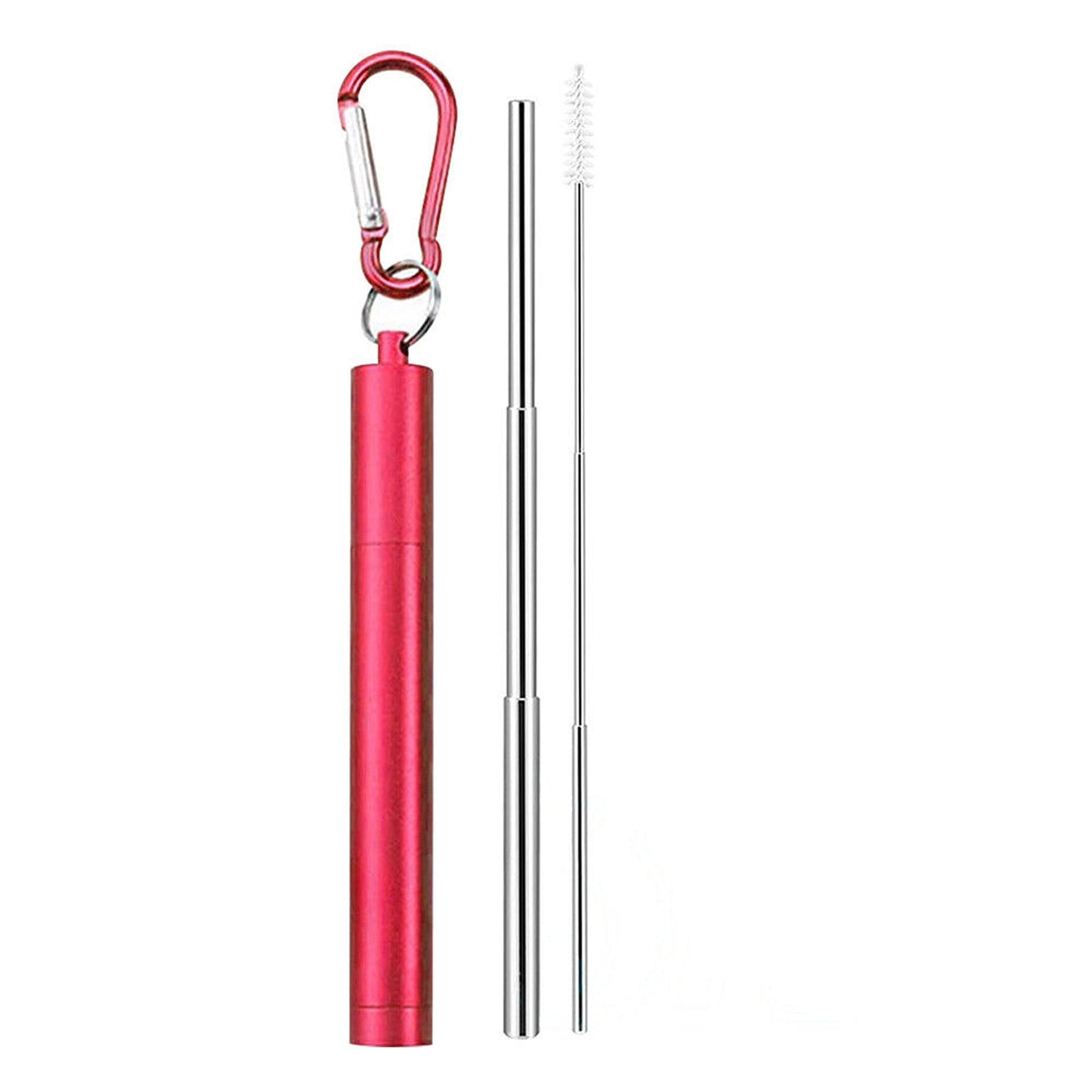 Stainless Steel Foldable Drinking Straw Metal Reusable with Cleaning Brush Keyring