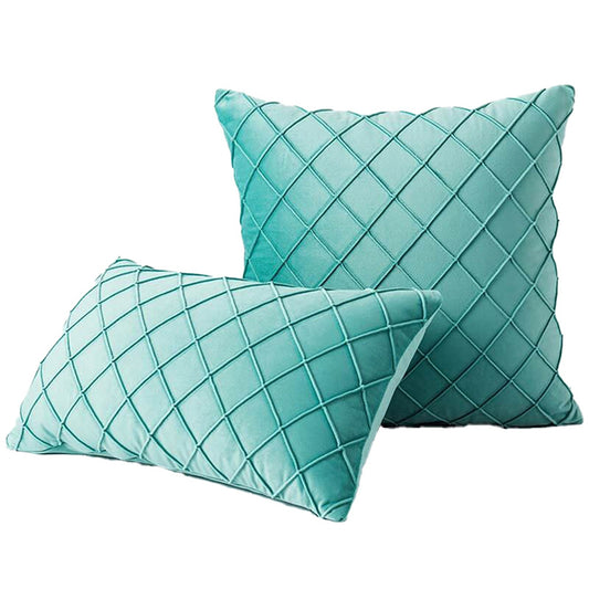 Turquoise Throw Pillow Case Velvet Cushion Cover Diamond Pleated