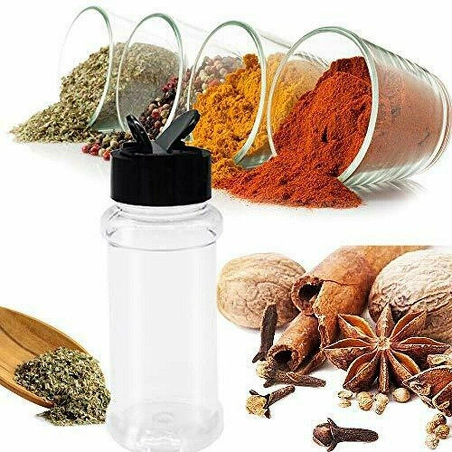 Herb and Spice Clear Storage Jars with Shaker Lids 100ML
