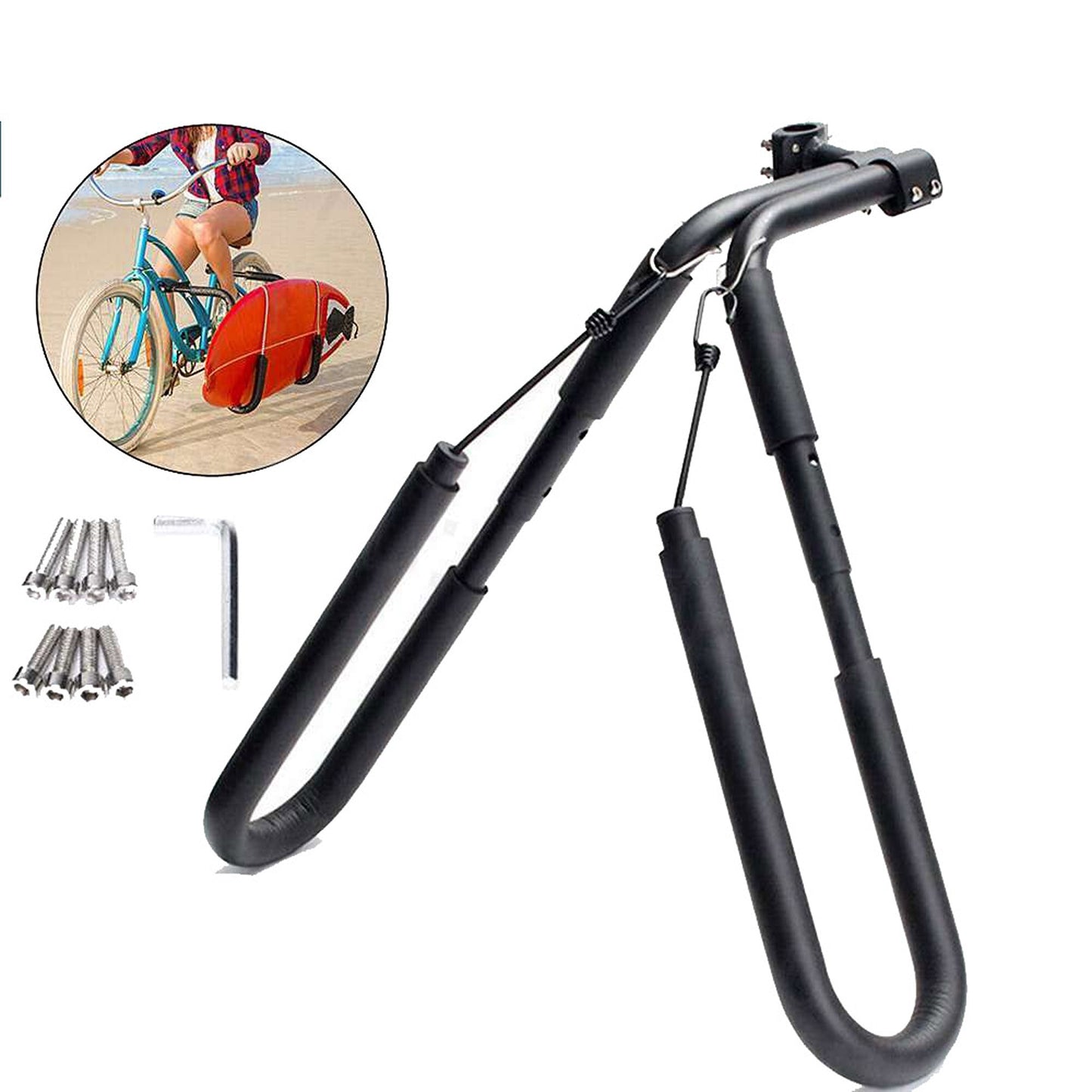 Surfboard Bicycle Carrier Side Mounted Rack for Longboard and Kiteboard - 20kg