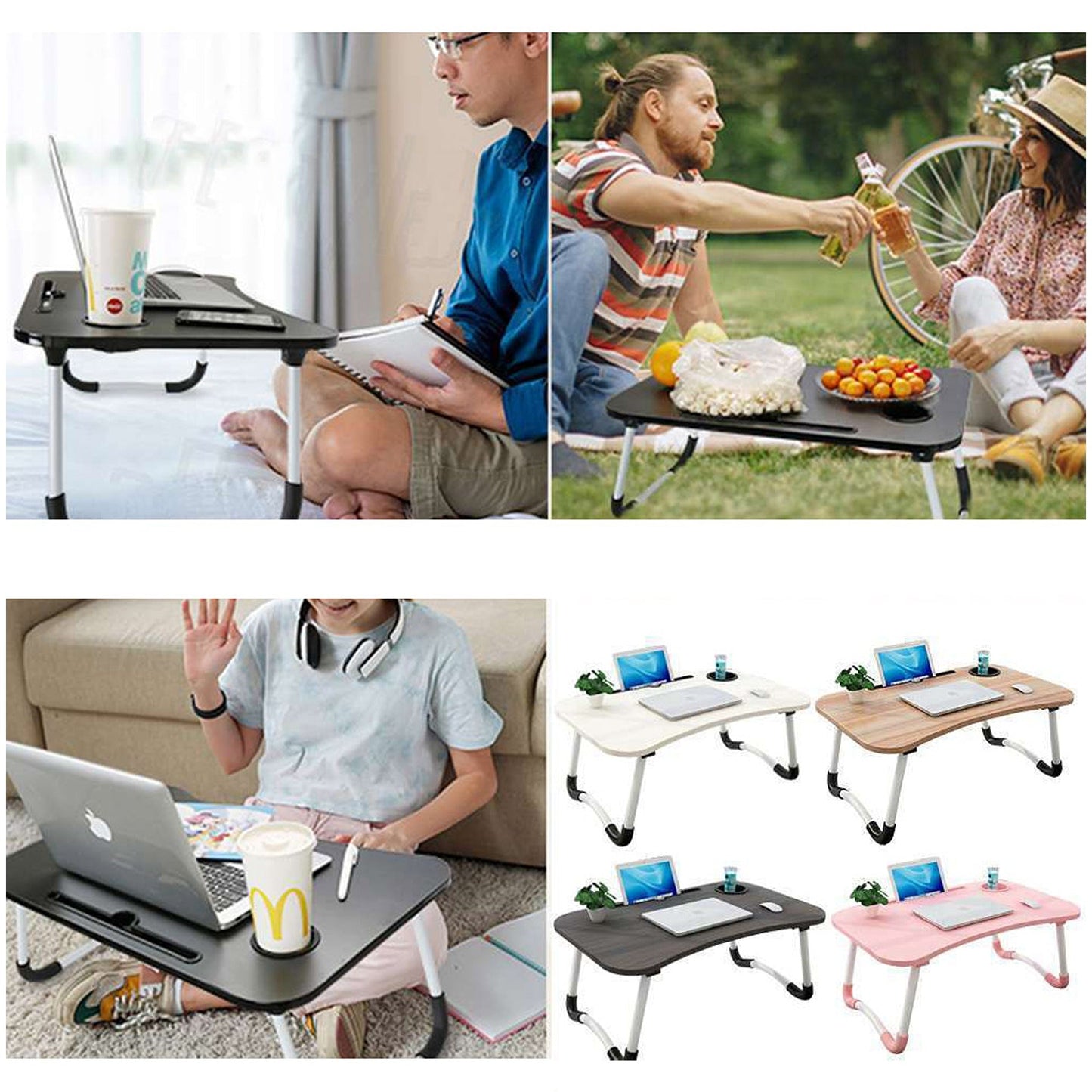 Adjustable Laptop Stand Portable Desk for Bed with Cup Holder