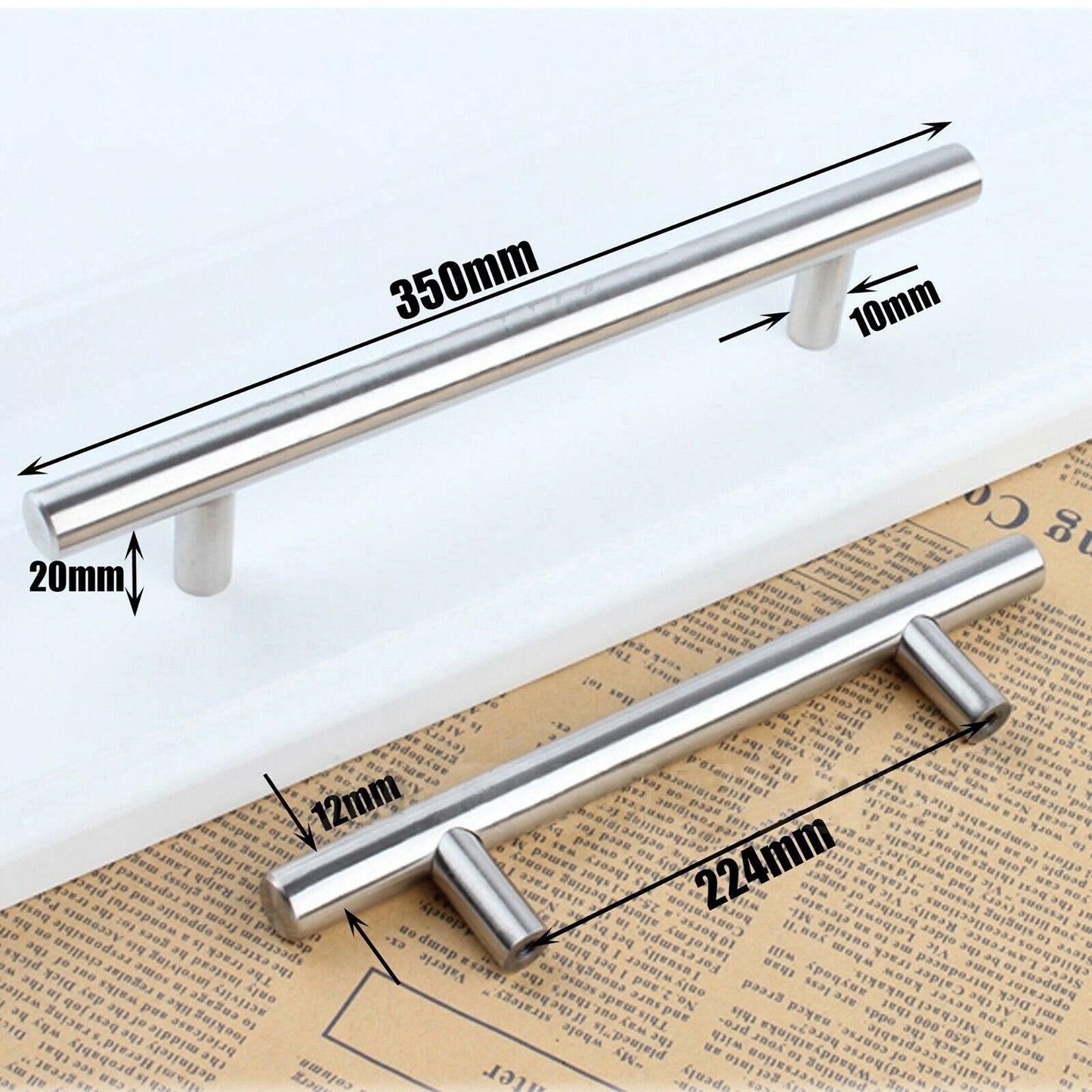 Stainless Steel Door Drawer Handles Brushed Pull Knob T Bar 350mm 224mm