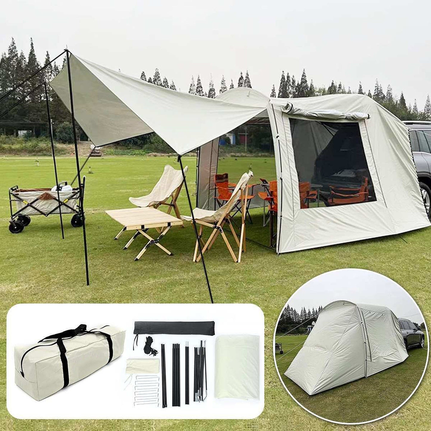 SUV Camping Tent Waterproof Rear Car Trunk Tent for 3-4 People
