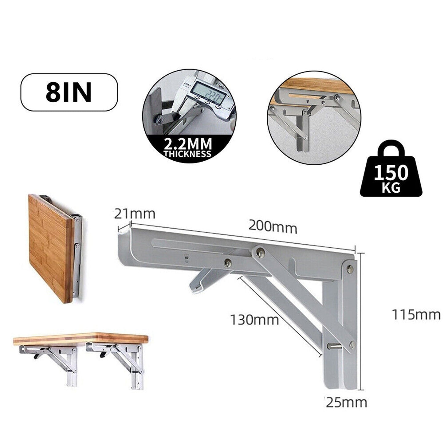 2pcs Stainless Steel Wall Shelf Bracket Folding Heavy Duty