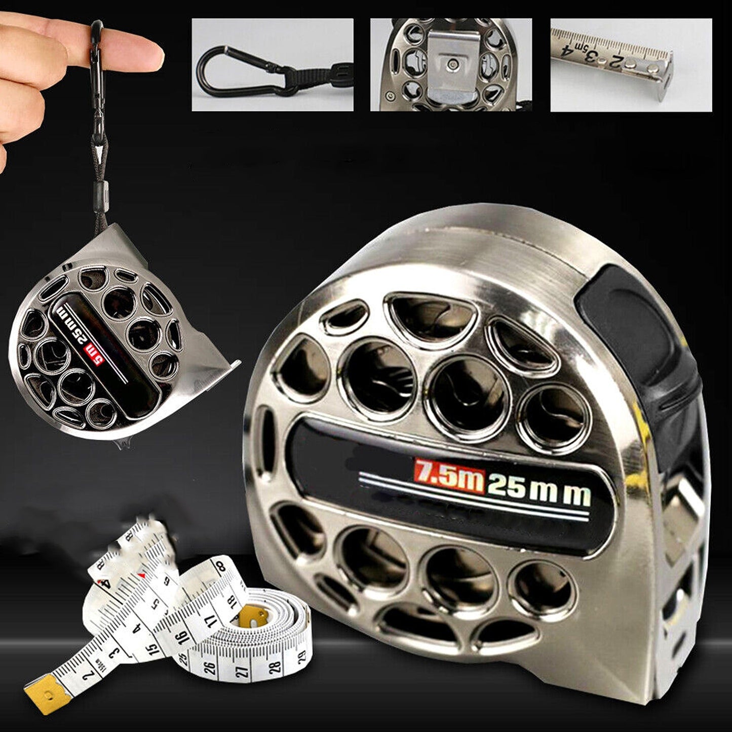 Retractable Measuring Tape with Metric Ruler Easy Lock and Release