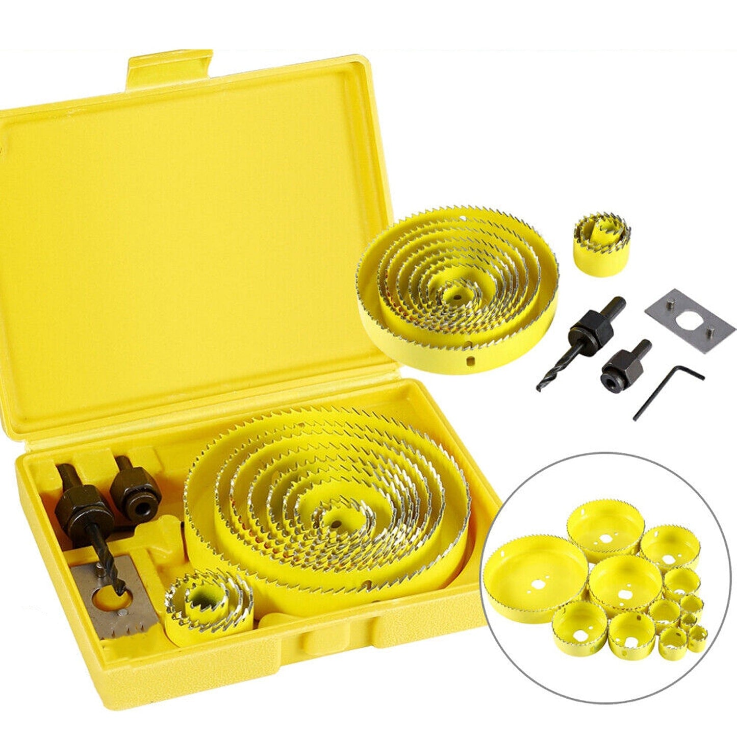 Wood Cutter Holesaw Kit 17pcs with Multiple Sizes 19-127mm 3 Colours