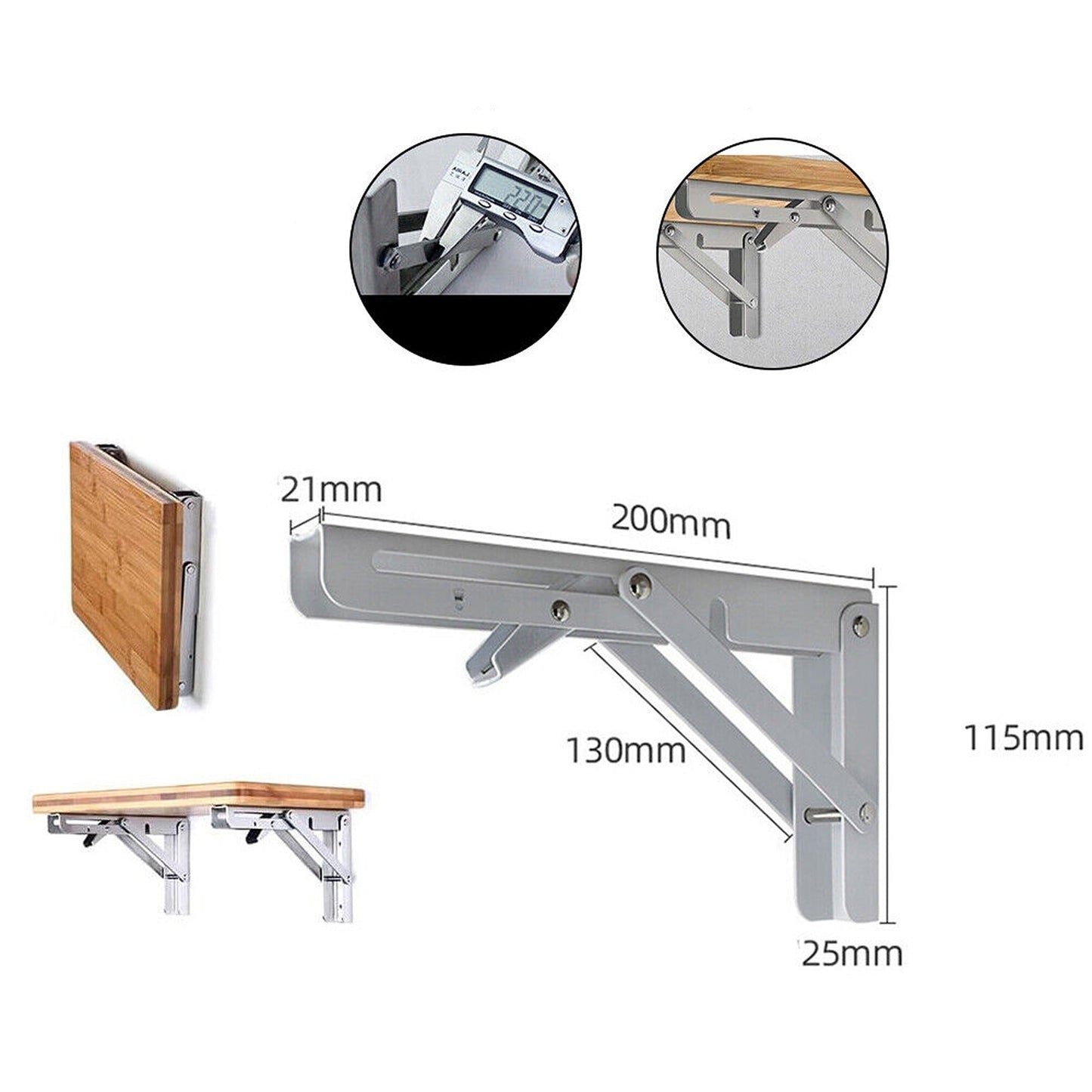 Heavy Duty Folding Shelf Bracket Stainless Steel Load 150kg - 2 Pack