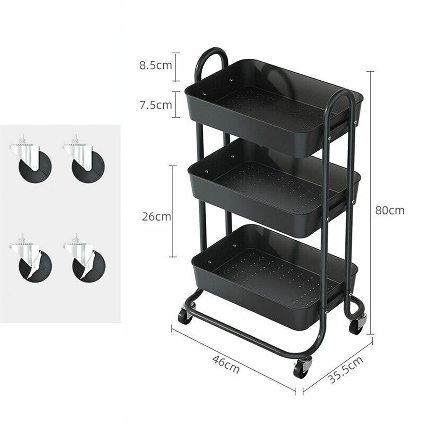 3-Tier Fruit and Vegetable Kitchen Trolley with Storage Baskets