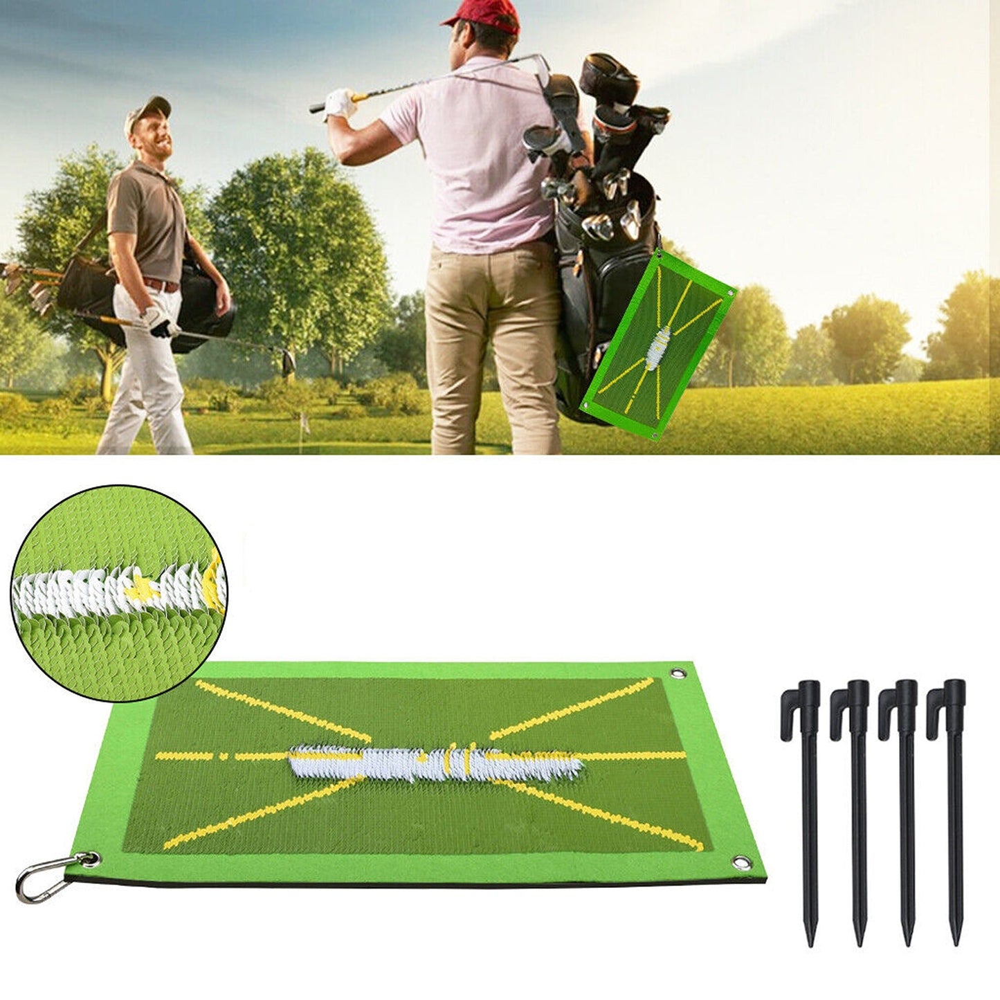 Golf Training Aid for Swing Detection with Mat Hook Spike Ball Set