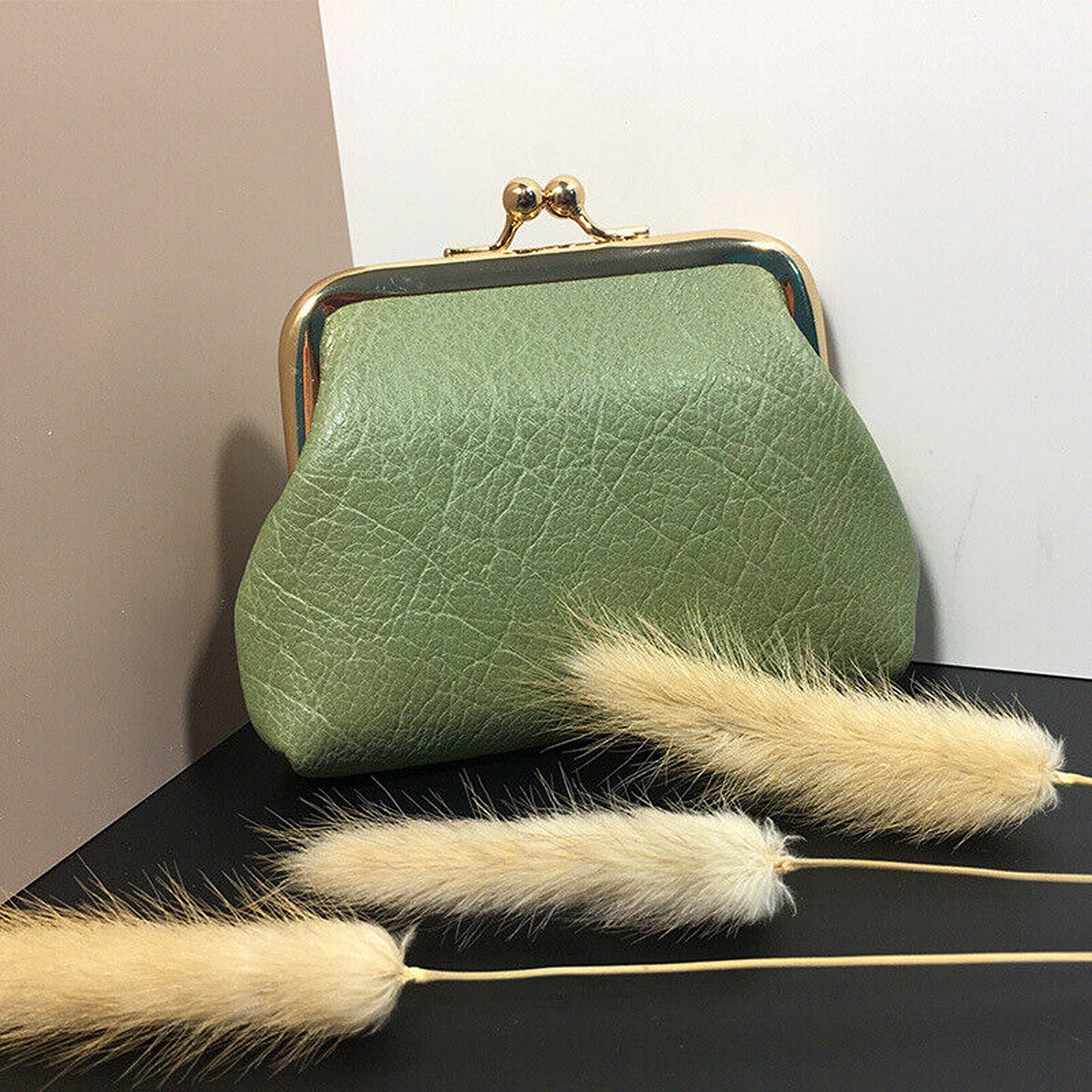 Small Leather Cosmetic Bag for Coin and Lipstick Storage