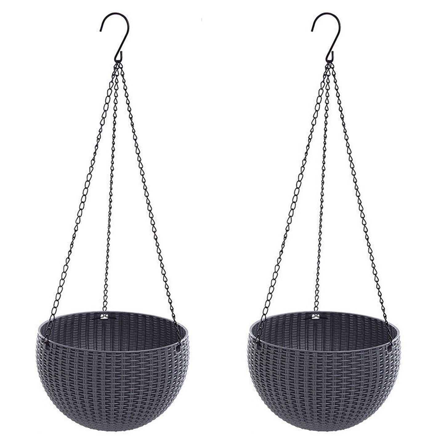 2pcs Dark Gray Landen Rattan Hanging Plant Pots Flower Baskets Wall Garden Planters