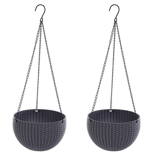 2pcs Dark Gray Landen Rattan Hanging Plant Pots Flower Baskets Wall Garden Planters