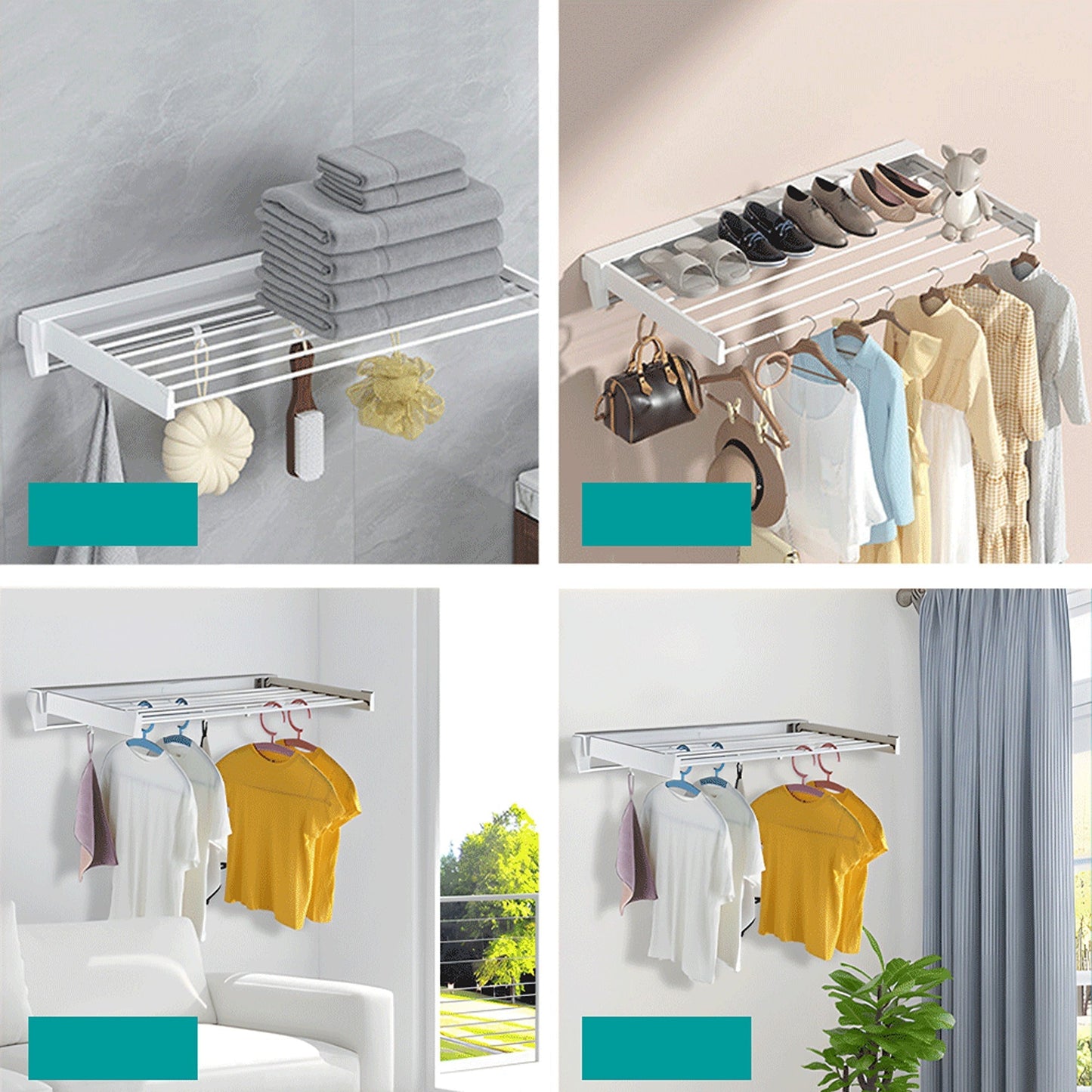 Wall-Mounted Laundry Drying Rack Foldable Clothes Airer for Indoor Outdoor