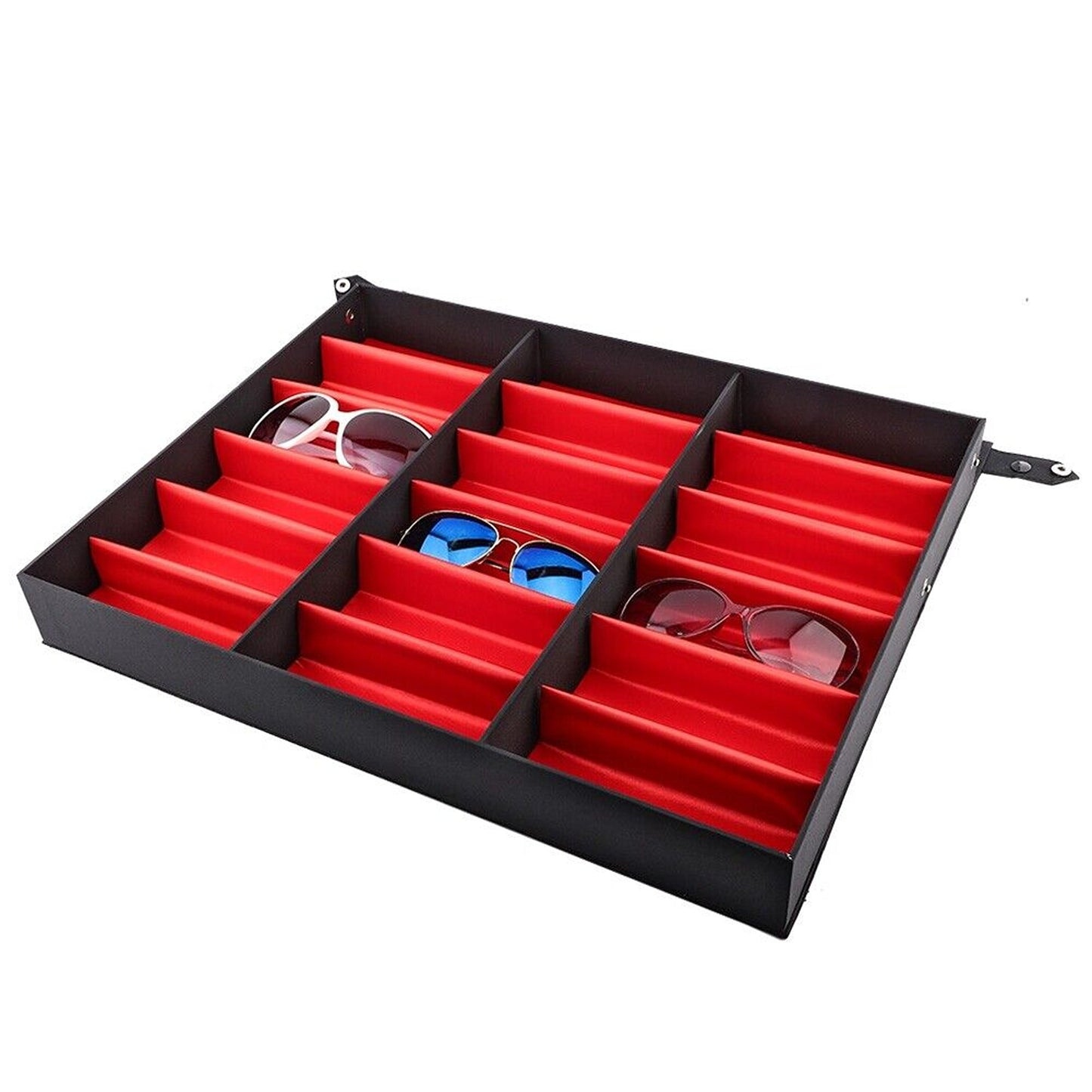 Eyewear Retail Display Case with 18 Grids and Cover Sunglasses Storage Box